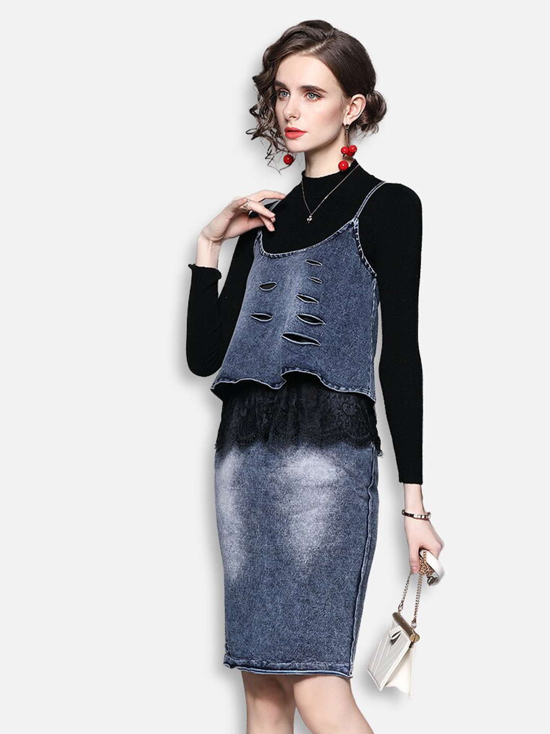

JC Collection Women Black & Blue T-shirt With Skirt