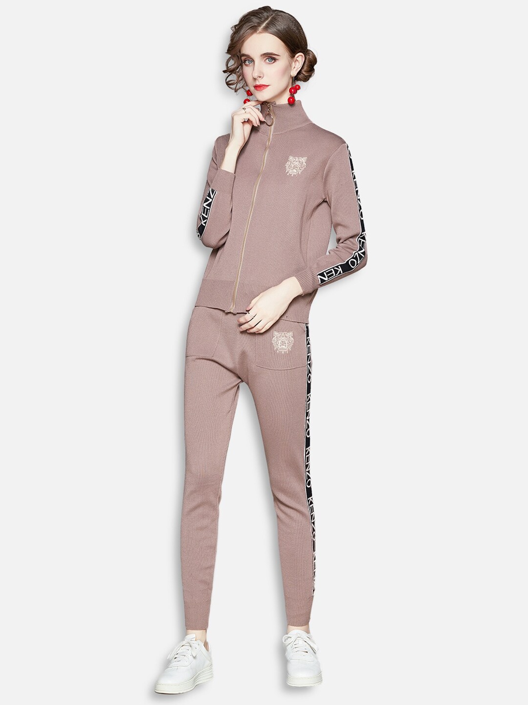 

JC Collection Women Khaki & Black Top with Trousers