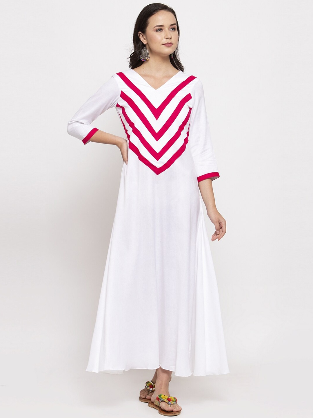 

DUGRI BE THE ONE Women White Striped Maxi Dress