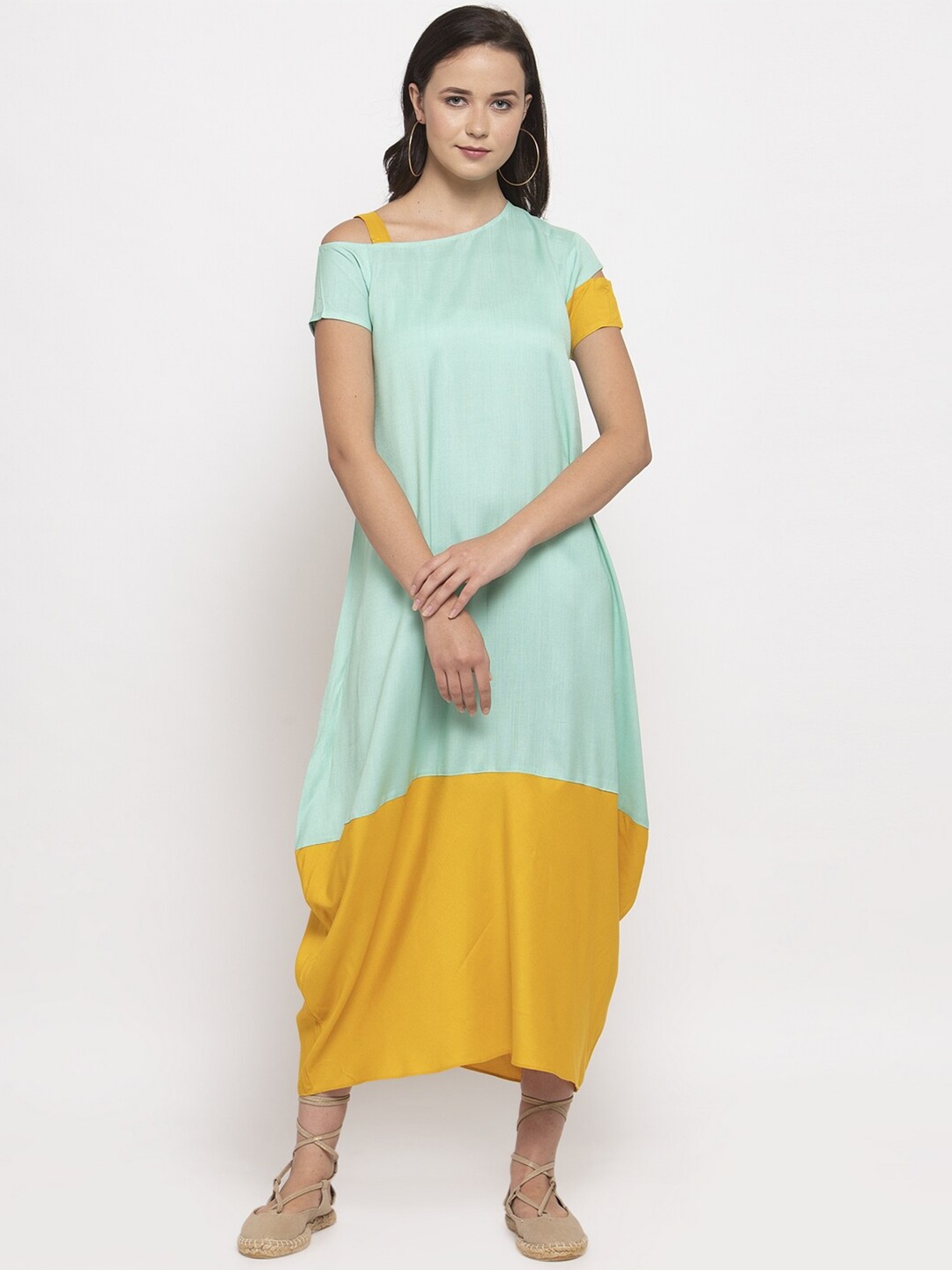 

DUGRI BE THE ONE Blue Colourblocked A-Line Midi Dress