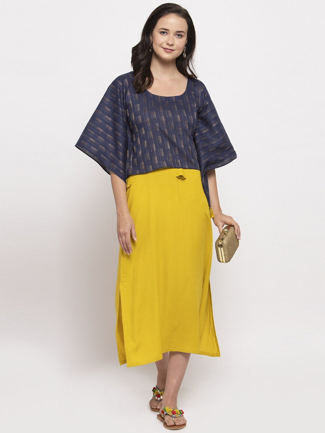 

DUGRI BE THE ONE Yellow & Blue Kaftan Midi Dress