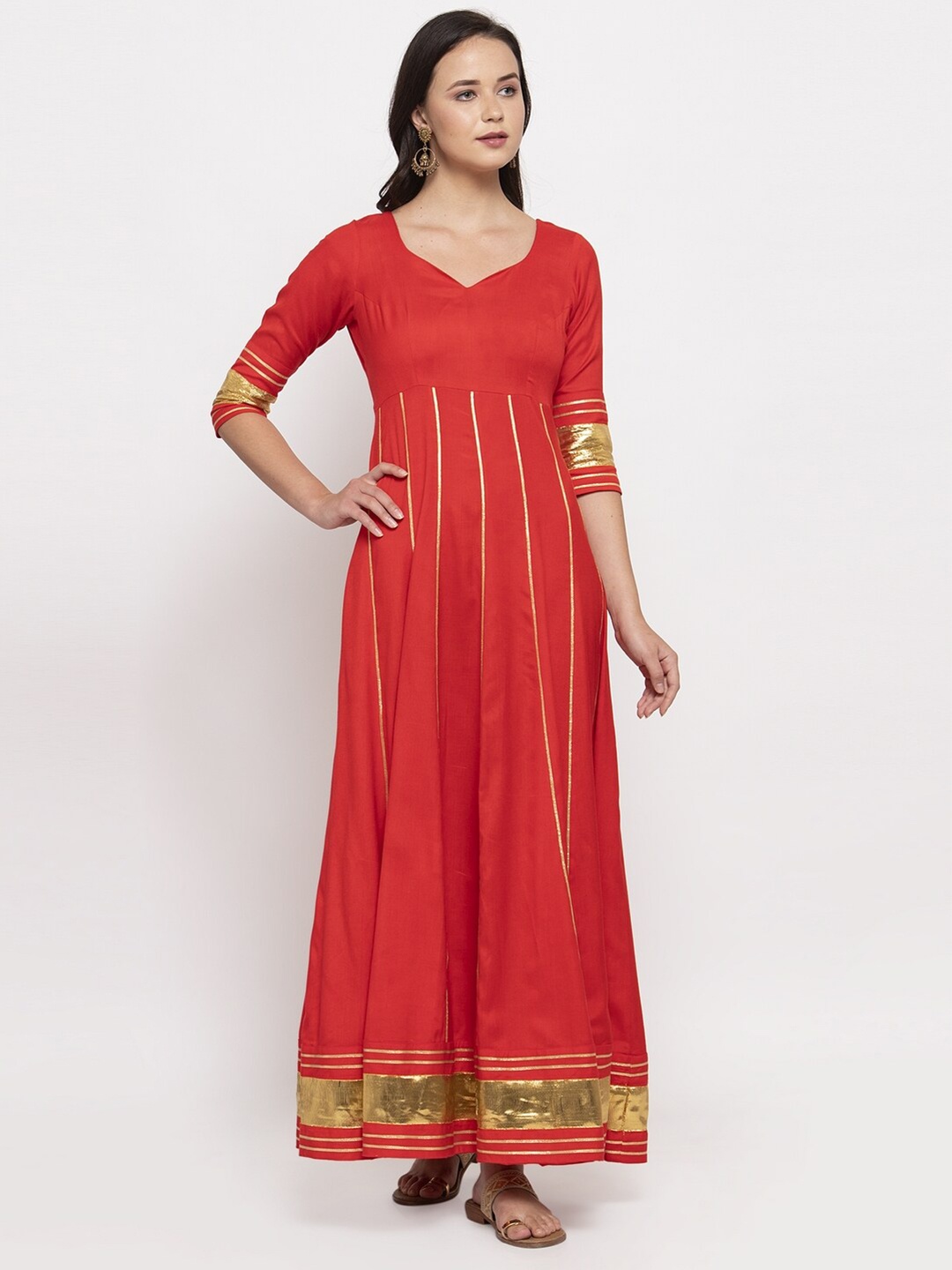 

DUGRI BE THE ONE Red Striped Ethnic Maxi Dress