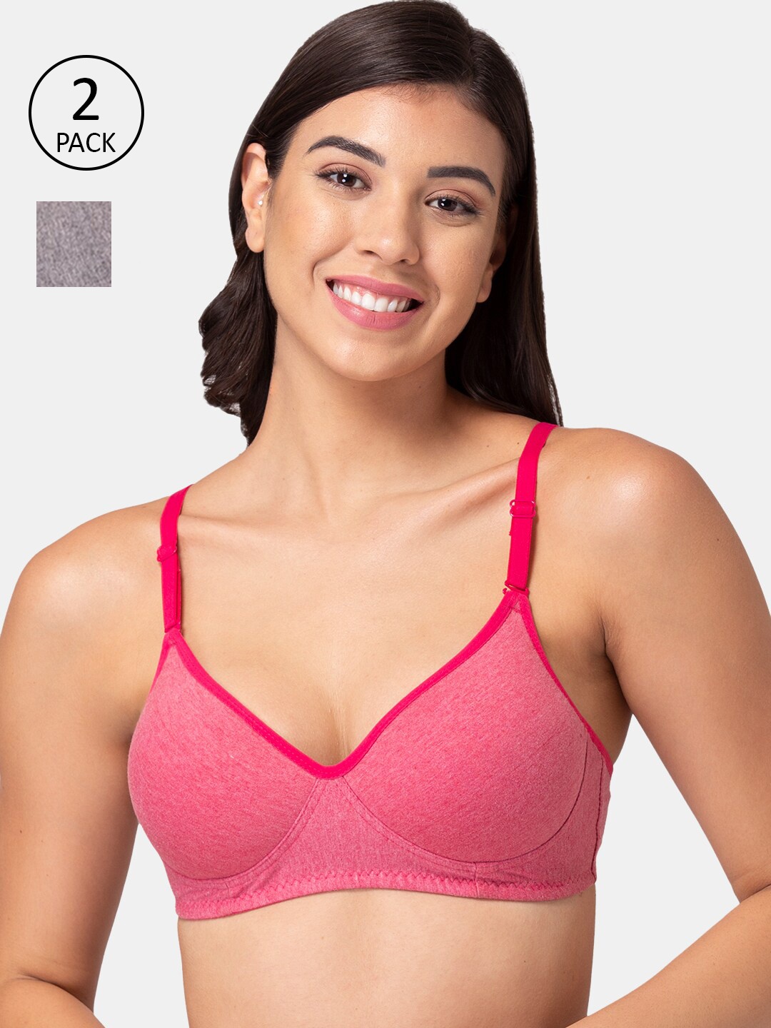 

Souminie Pink & Grey Pack Of 2 Lightly Padded T-shirt Bra