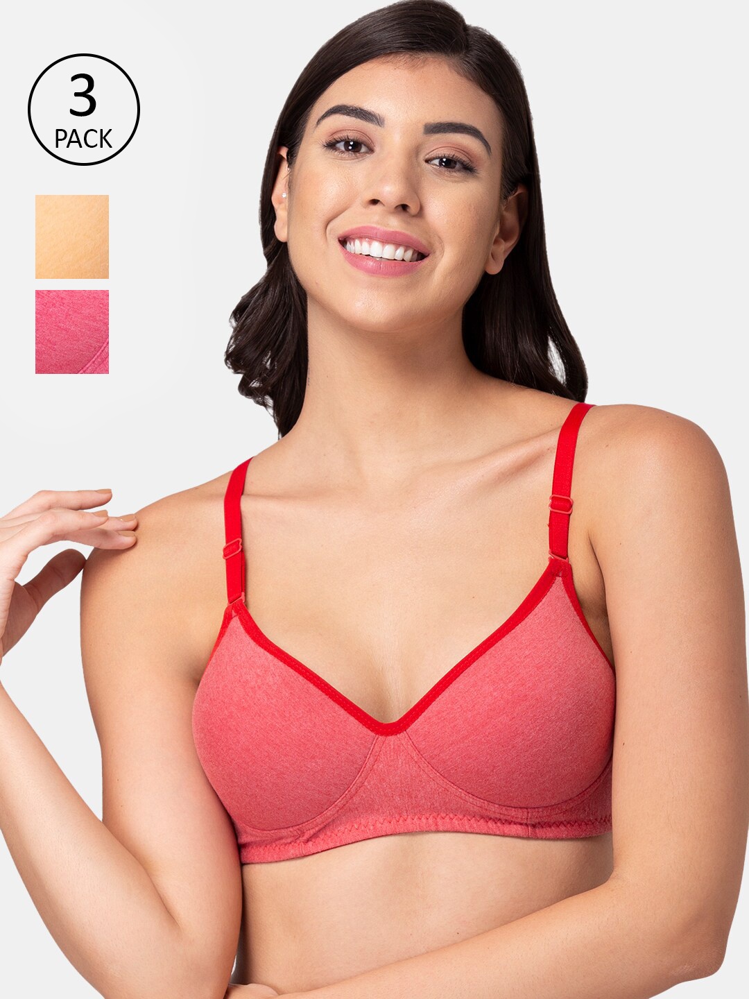 

Souminie Pack of 3 T-shirt Bra Lightly Padded, Red