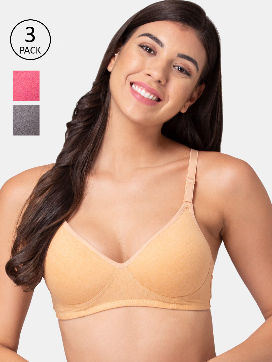 

Souminie Pack Of 3 Beige Grey & Pink T-shirt Bras - Lightly Padded