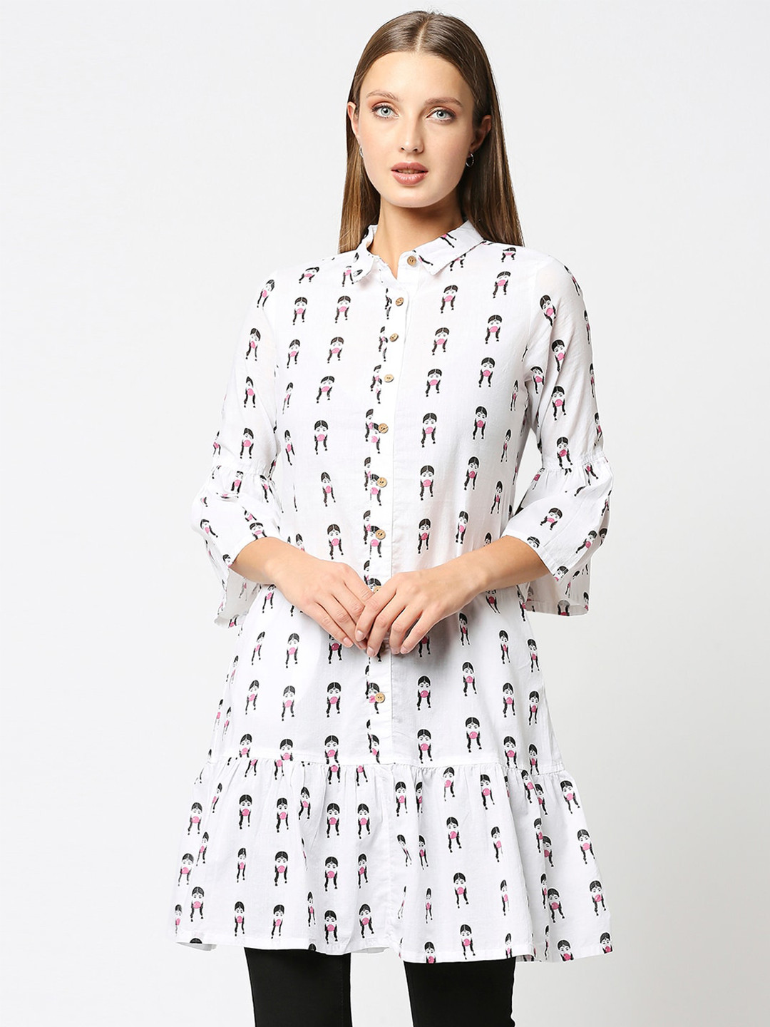 

Bewakoof Women White Printed Shirt Dress