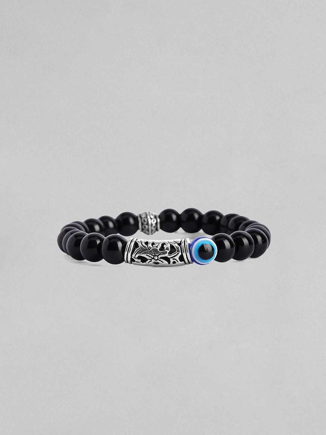 

The Roadster Lifestyle Co Men Black & Silver-Toned Beaded Handcrafted Elasticated Bracelet