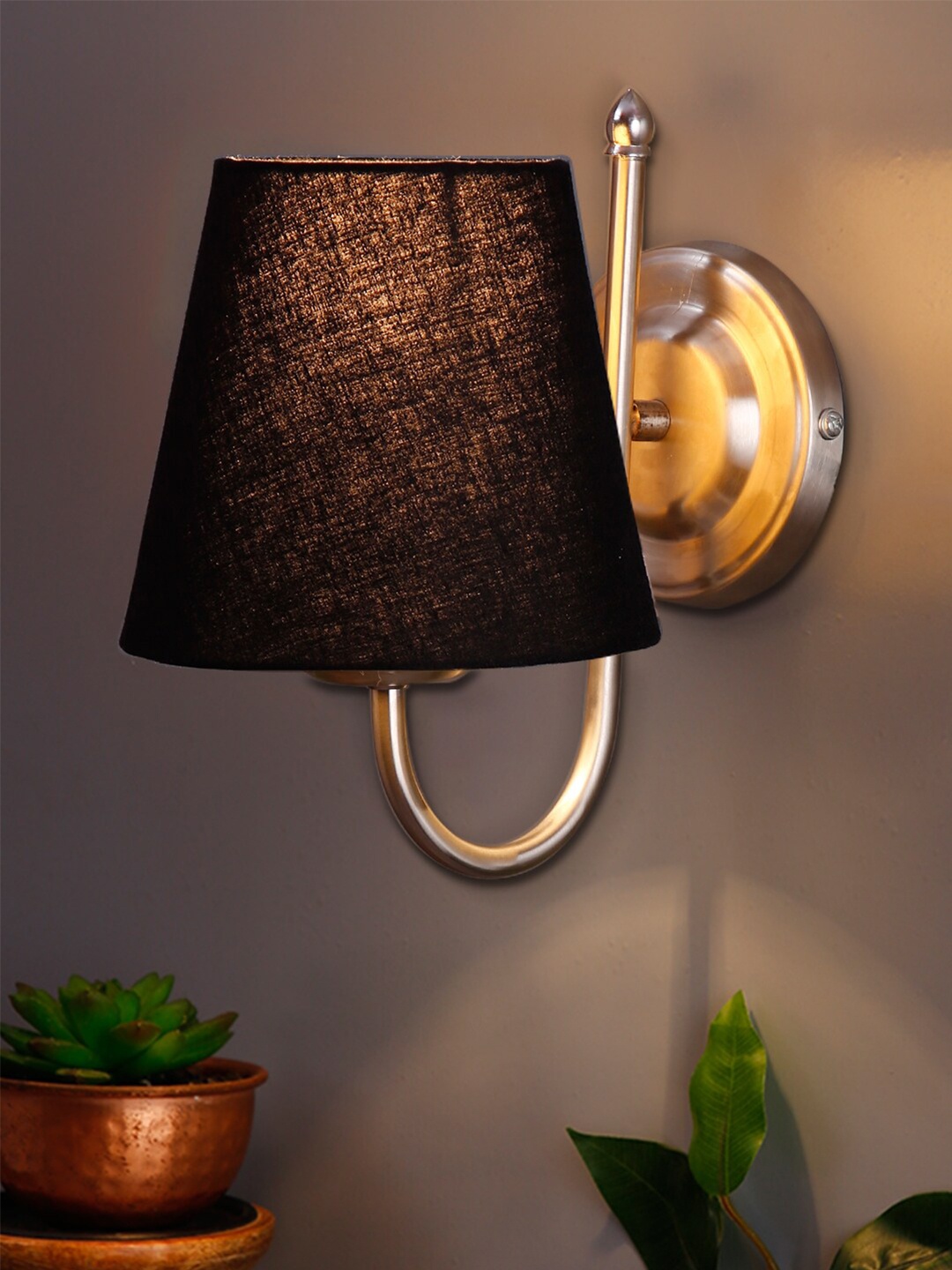 

Devansh Black Fabric Cotton Wall Lamp With Steel Base