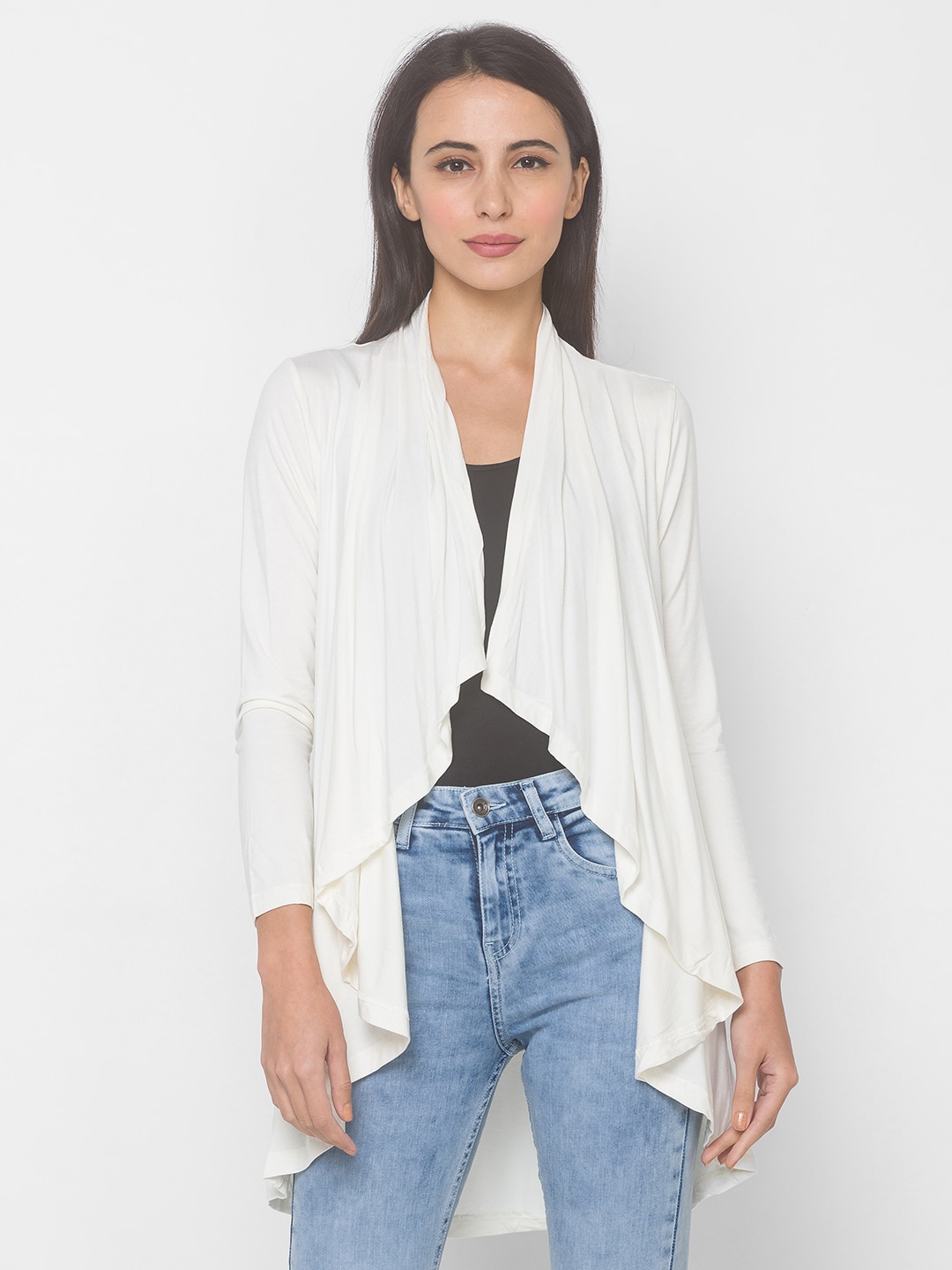 

Globus Women White Solid Open Front High Low Shrug