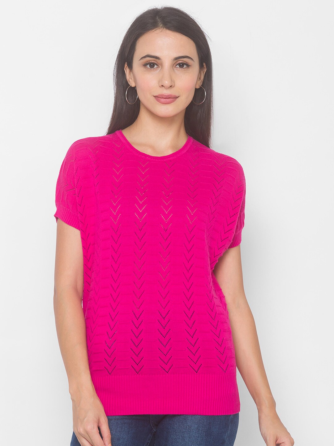 

Globus Women Magenta Self Design Sweatshirt
