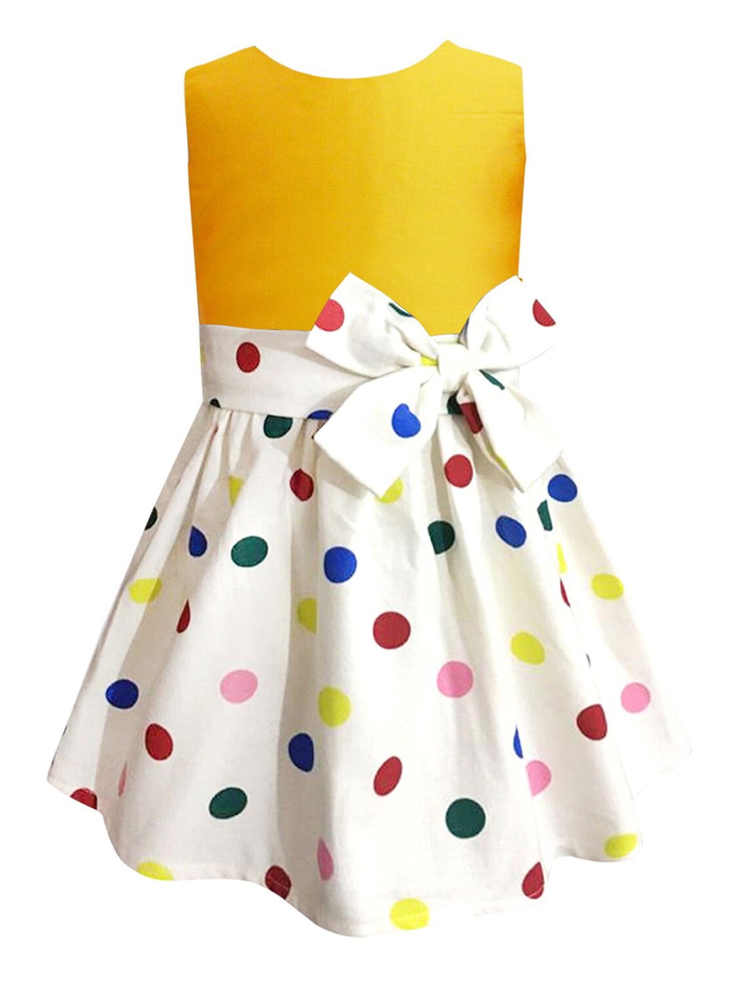 

A.T.U.N. Girls Mustard & Cream-Coloured Printed Round Neck Fit & Flare Dress