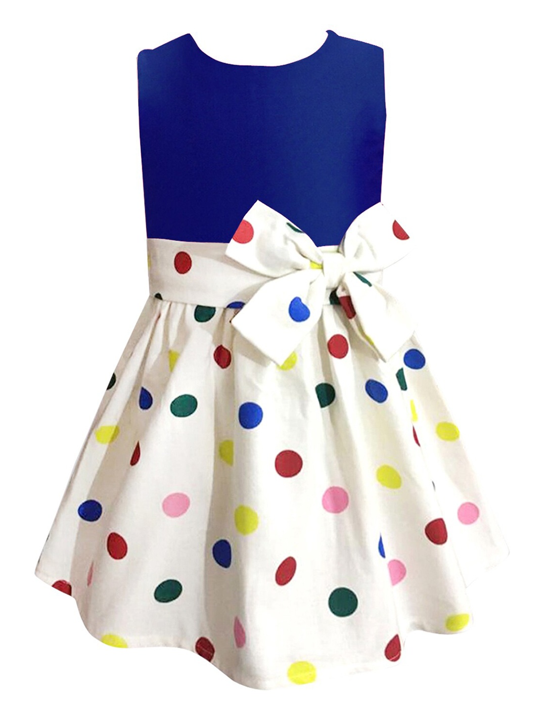 

A T U N Navy Blue & Off White Printed Dress
