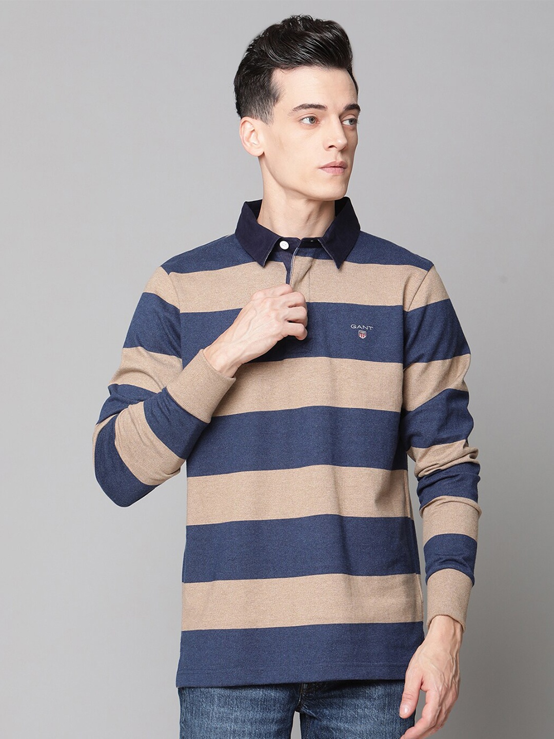 

GANT Men Multicoloured Striped Cotton Slim Fit T-shirt, Multi