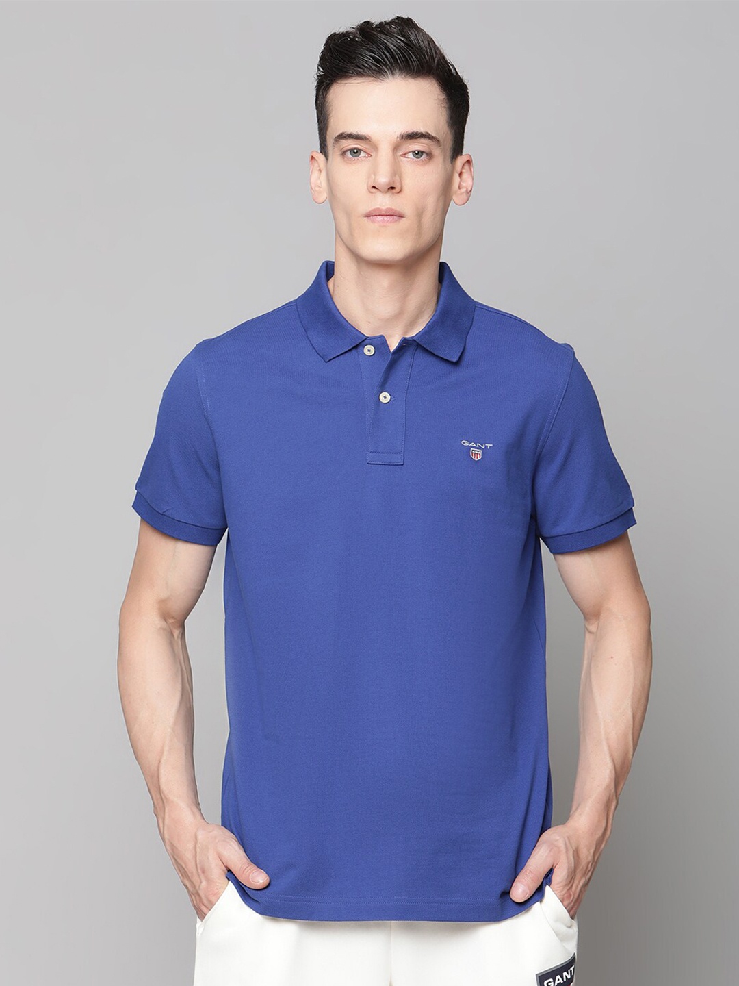 

GANT Men Blue Polo Collar Slim Fit Cotton T-shirt