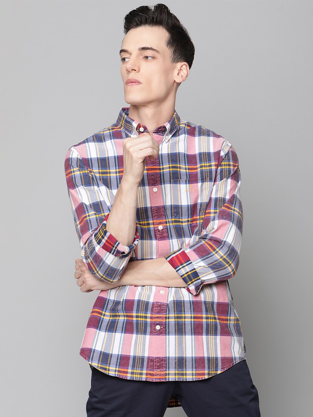 

GANT Men Red Slim Fit Tartan Checks Opaque Checked Casual Shirt