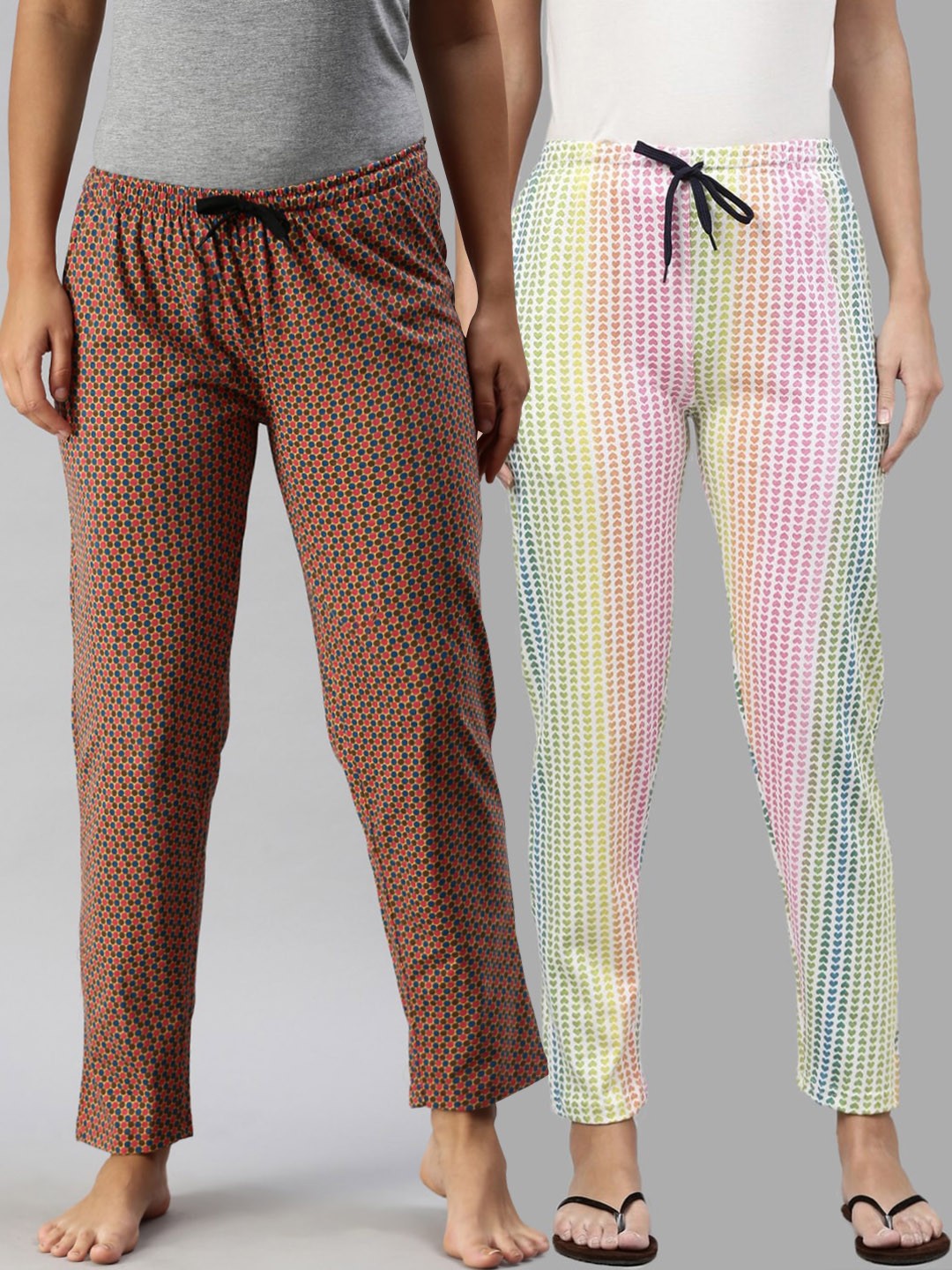 

Kryptic Women Pack Of 2 Printed Pure Cotton Lounge Pants, Mustard