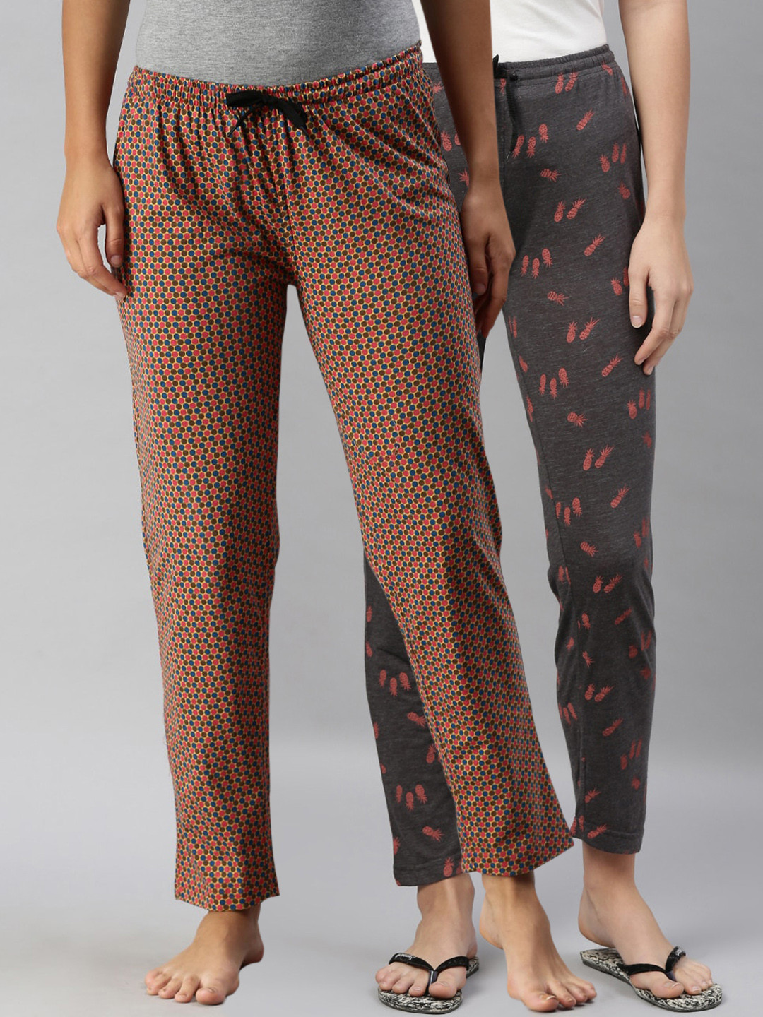 

Kryptic Women Pack Of 2 Printed Pure Cotton Lounge Pants, Mustard