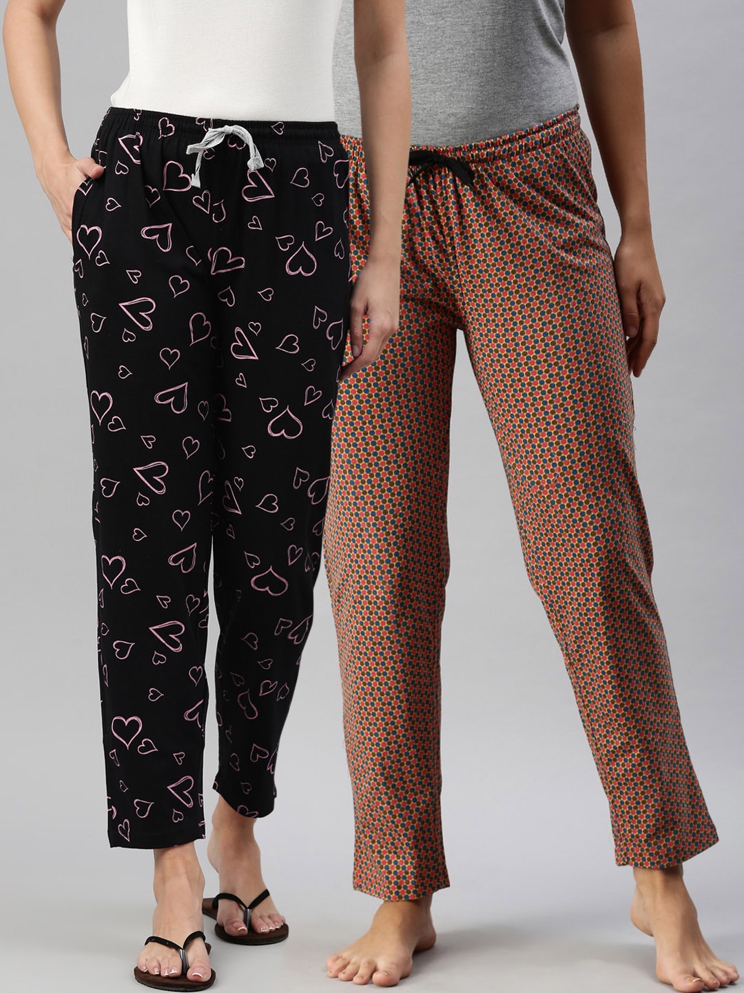 

Kryptic Women Pack Of 2 Printed Pure Cotton Lounge Pants, Mustard