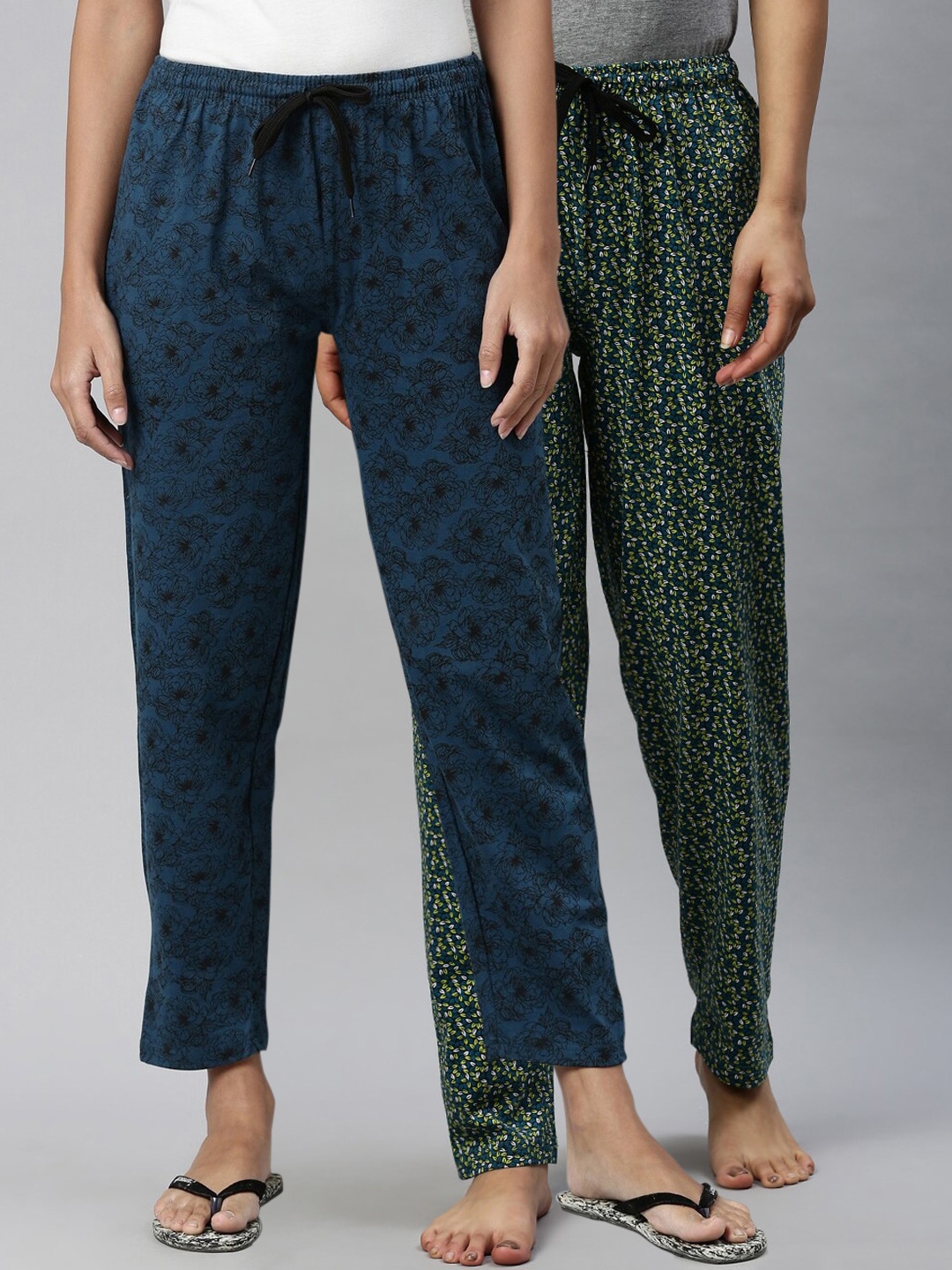

Kryptic Women Pack Of 2 Printed Pure Cotton Lounge Pants, Black
