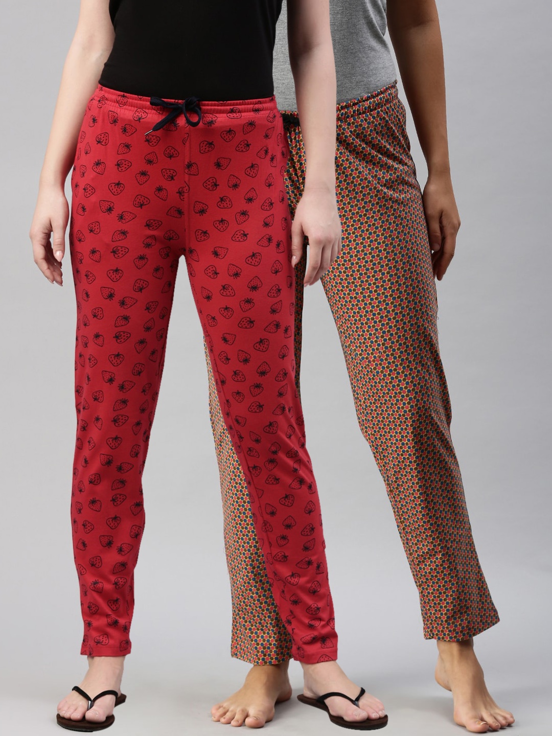 

Kryptic Women Pack Of 2 Printed Pure Cotton Lounge Pants, Mustard