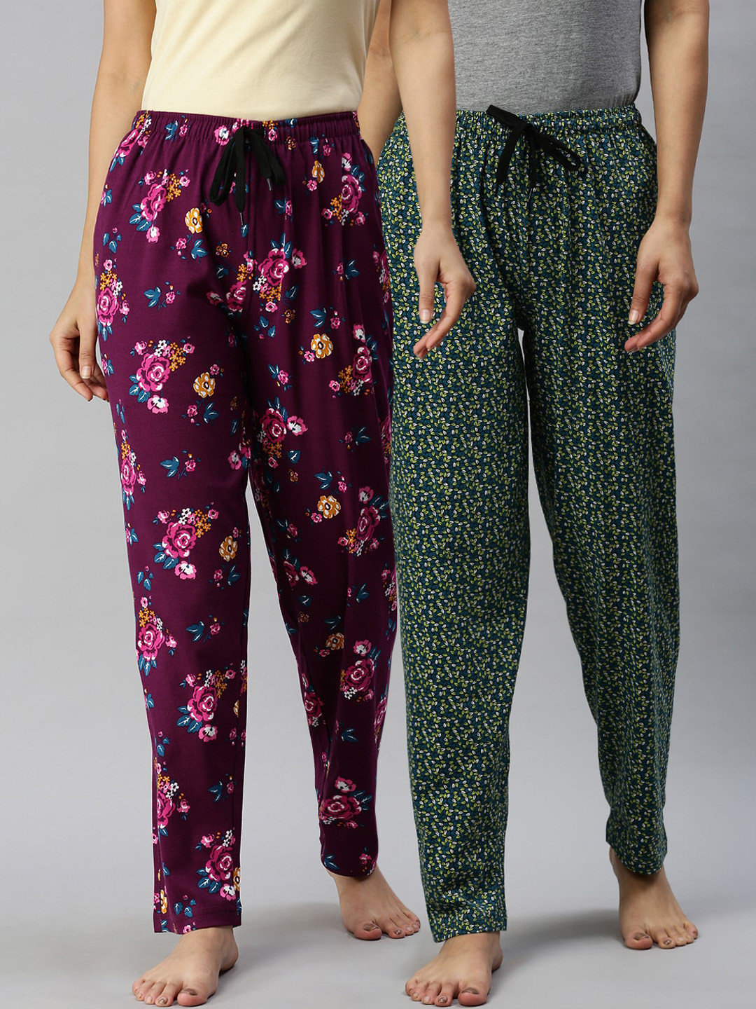 

Kryptic Pack Of 2 Womens Black & Maroon Cotton Printed Lounge Pants