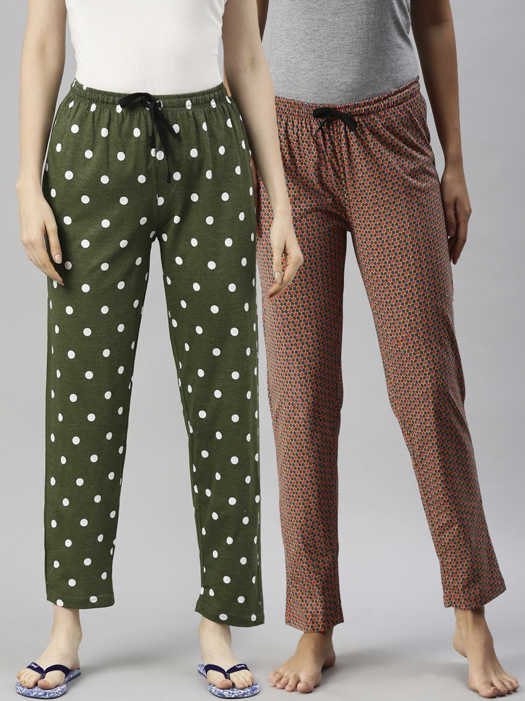 

Kryptic Women Pack Of 2 Printed Pure Cotton Lounge Pants, Mustard