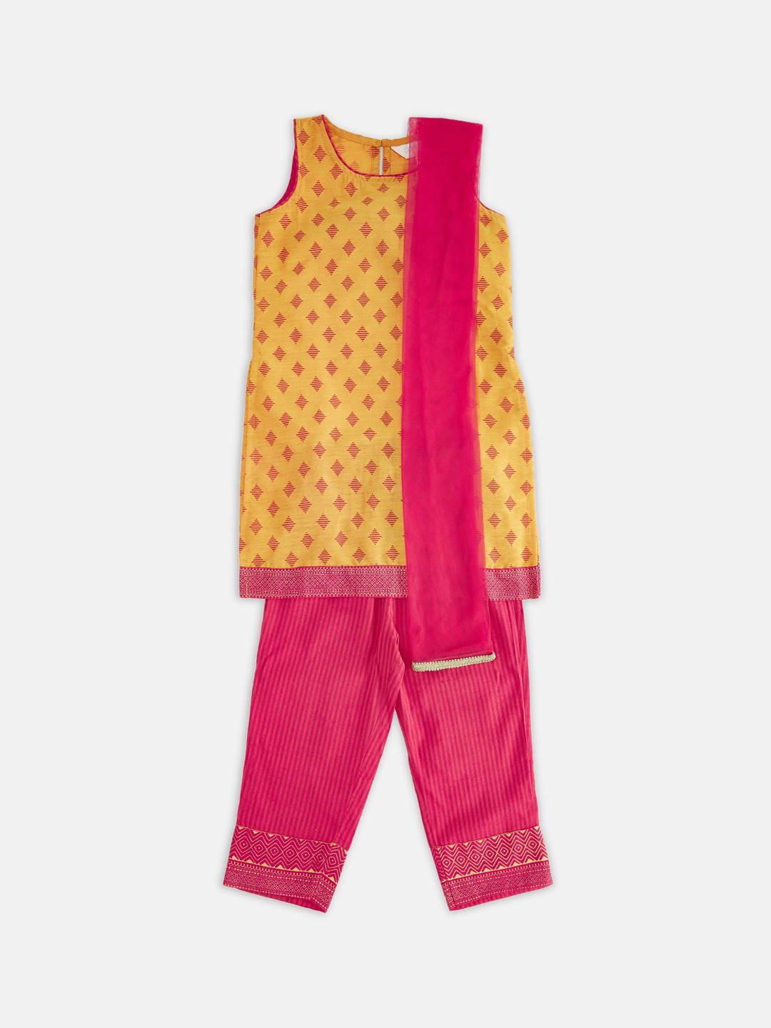 

AKKRITI BY PANTALOONS Girls Yellow Ethnic Motifs Kurti with Salwar & With Dupatta