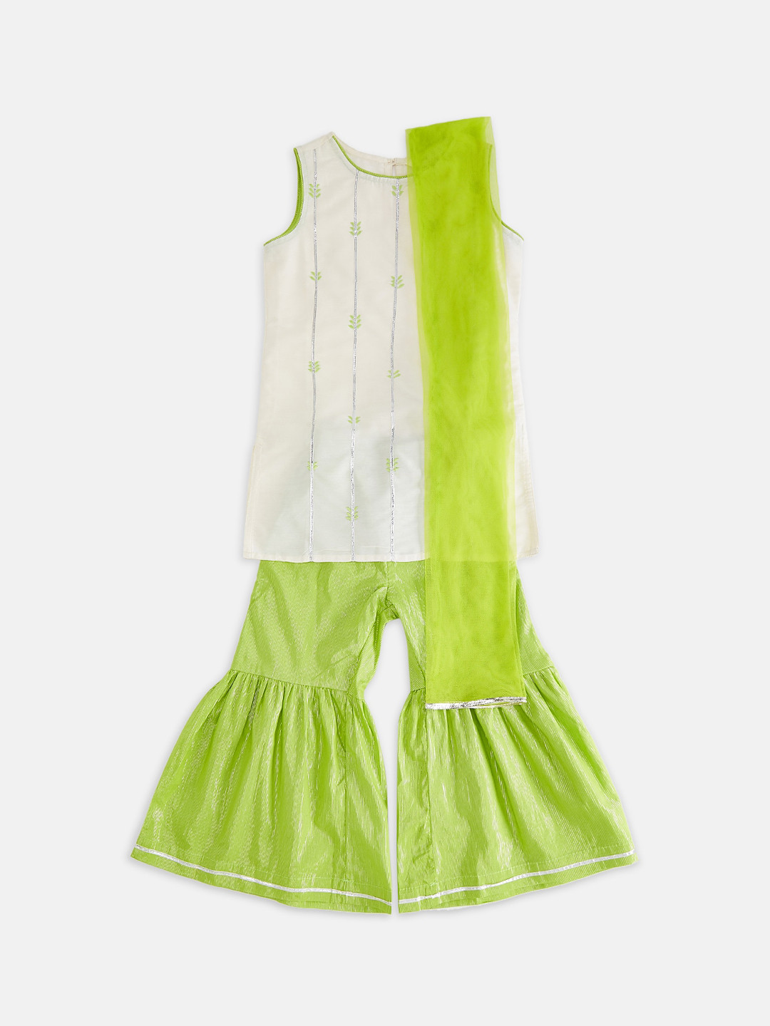 

AKKRITI BY PANTALOONS Girls Lime Green Regular Kurti with Sharara & With Dupatta