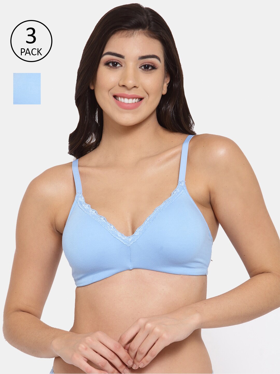 

Inner Sense Pack of 3 Everyday Bra Lightly Padded, Blue