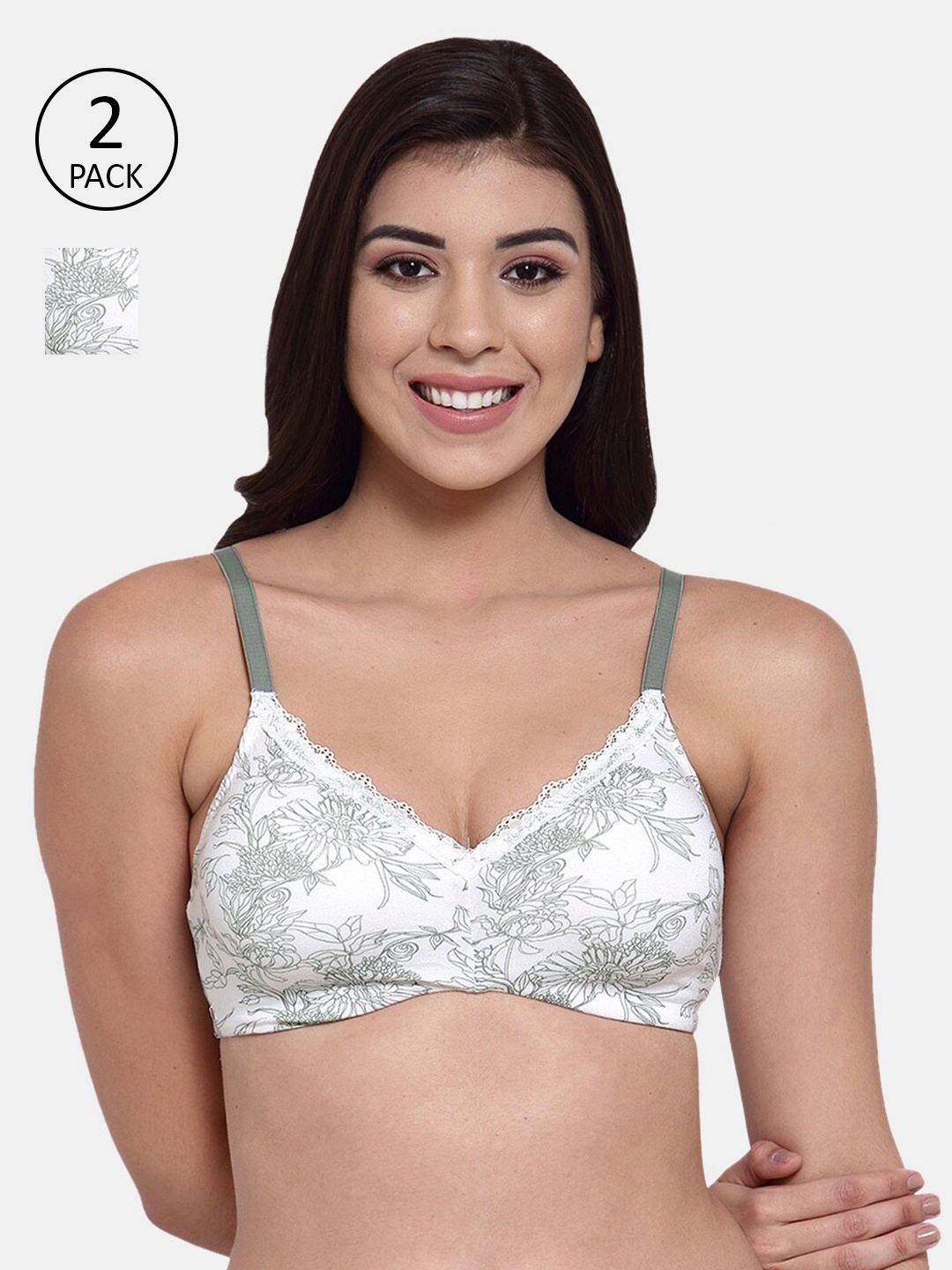 

Inner Sense Women Set of 2 Green Printed Organic Cotton Antimicrobal Padded Bra