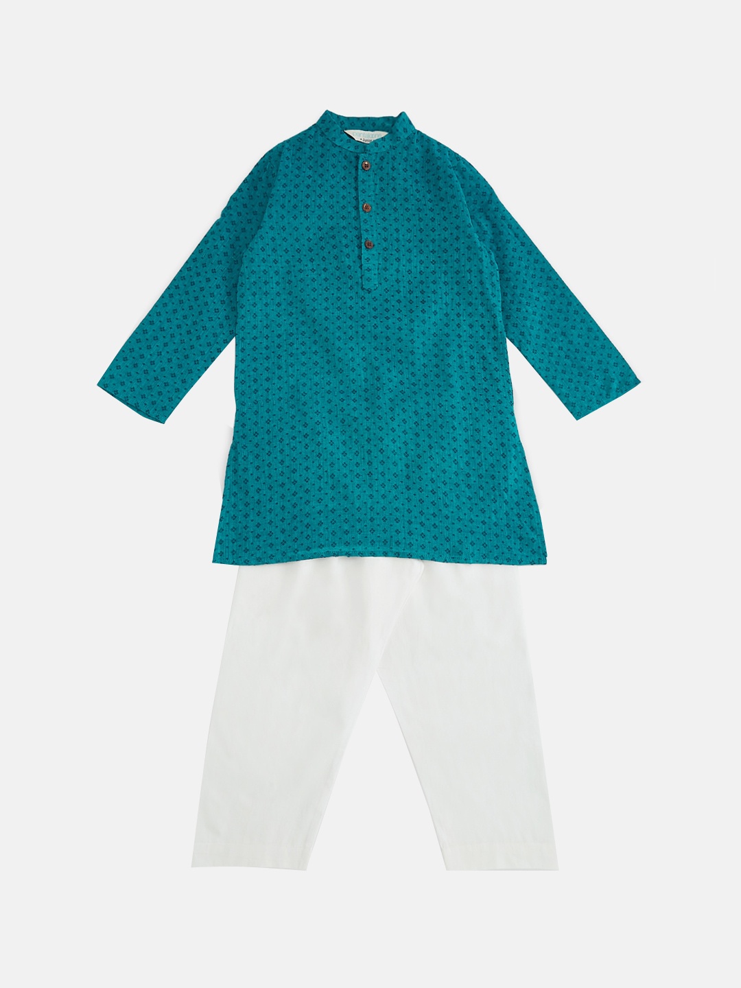 

indus route by Pantaloons Boys Teal Striped Regular Pure Cotton Kurta with Pyjamas