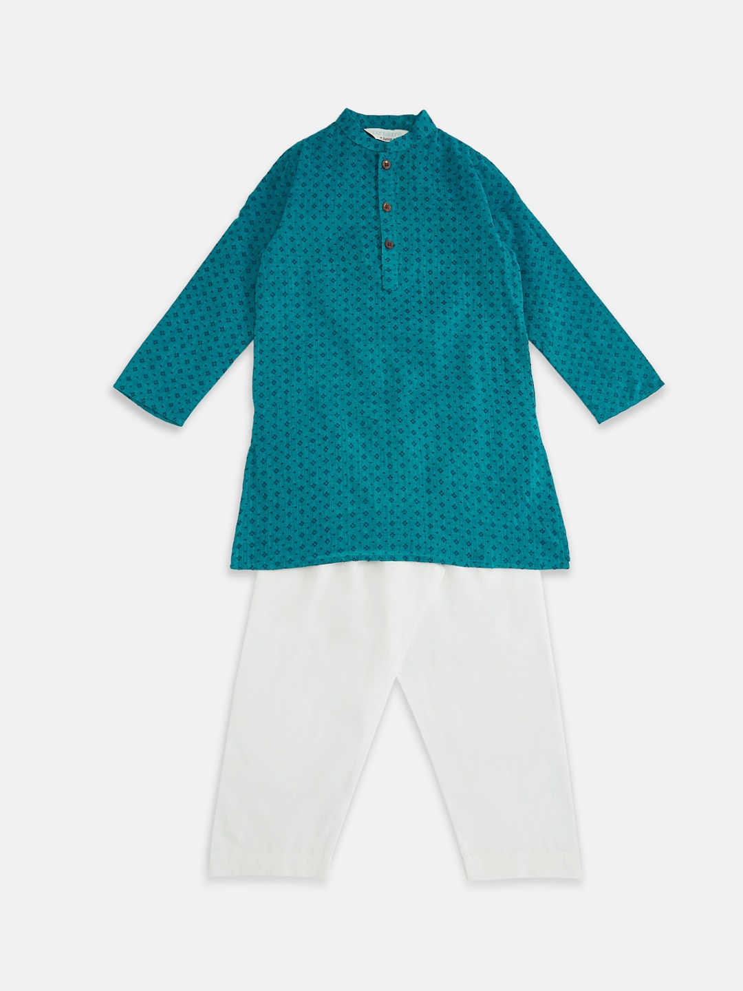 

indus route by Pantaloons Boys Teal Striped Regular Pure Cotton Kurta with Pyjamas
