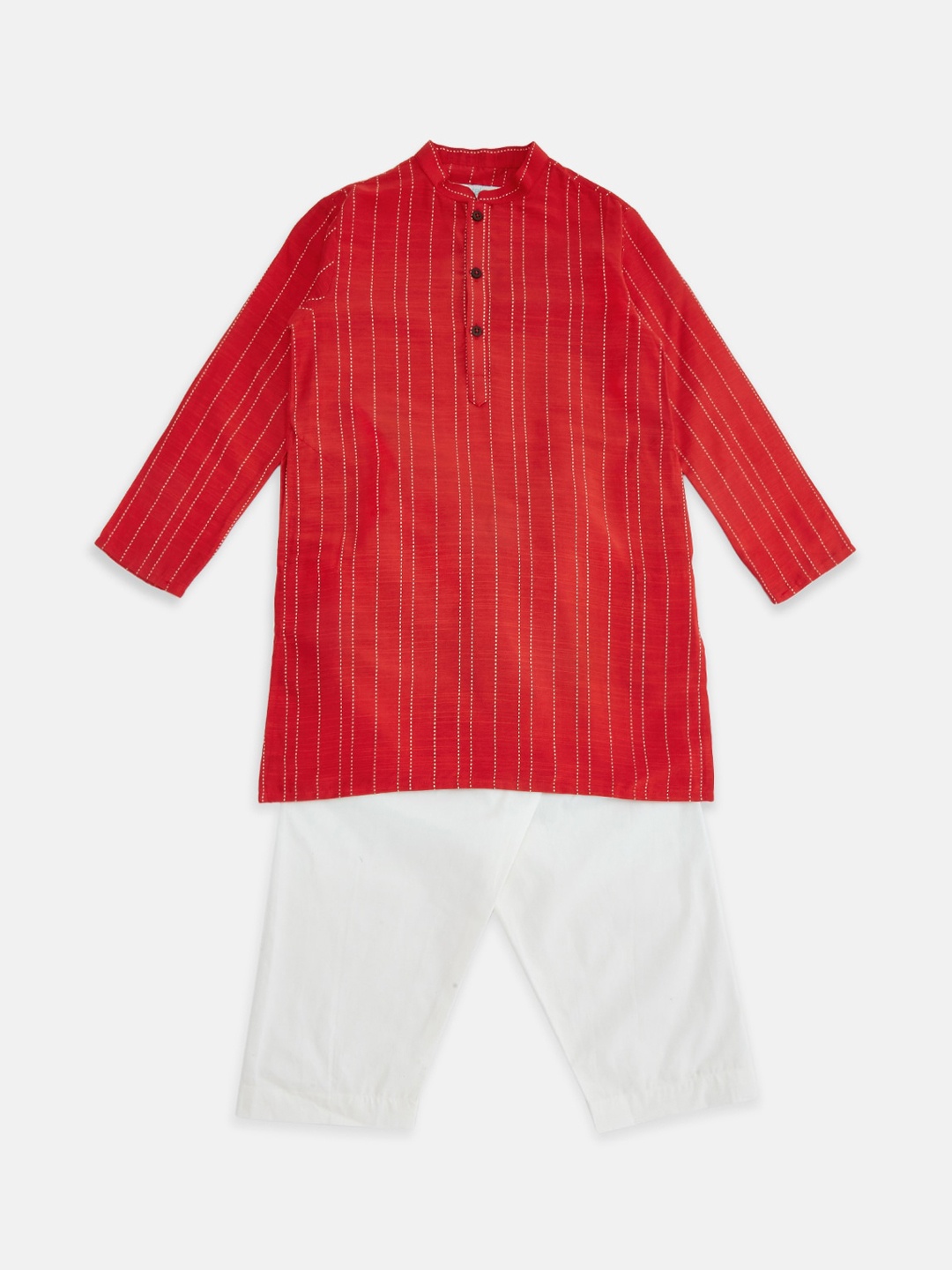 

indus route by Pantaloons Boys Red & White Striped Kurta with Pyjamas