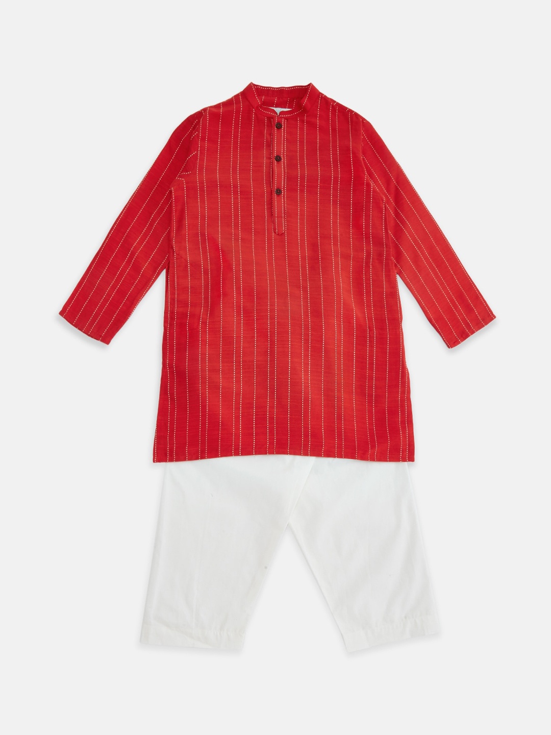 

indus route by Pantaloons Boys Red Striped Regular Kurta with Pyjamas