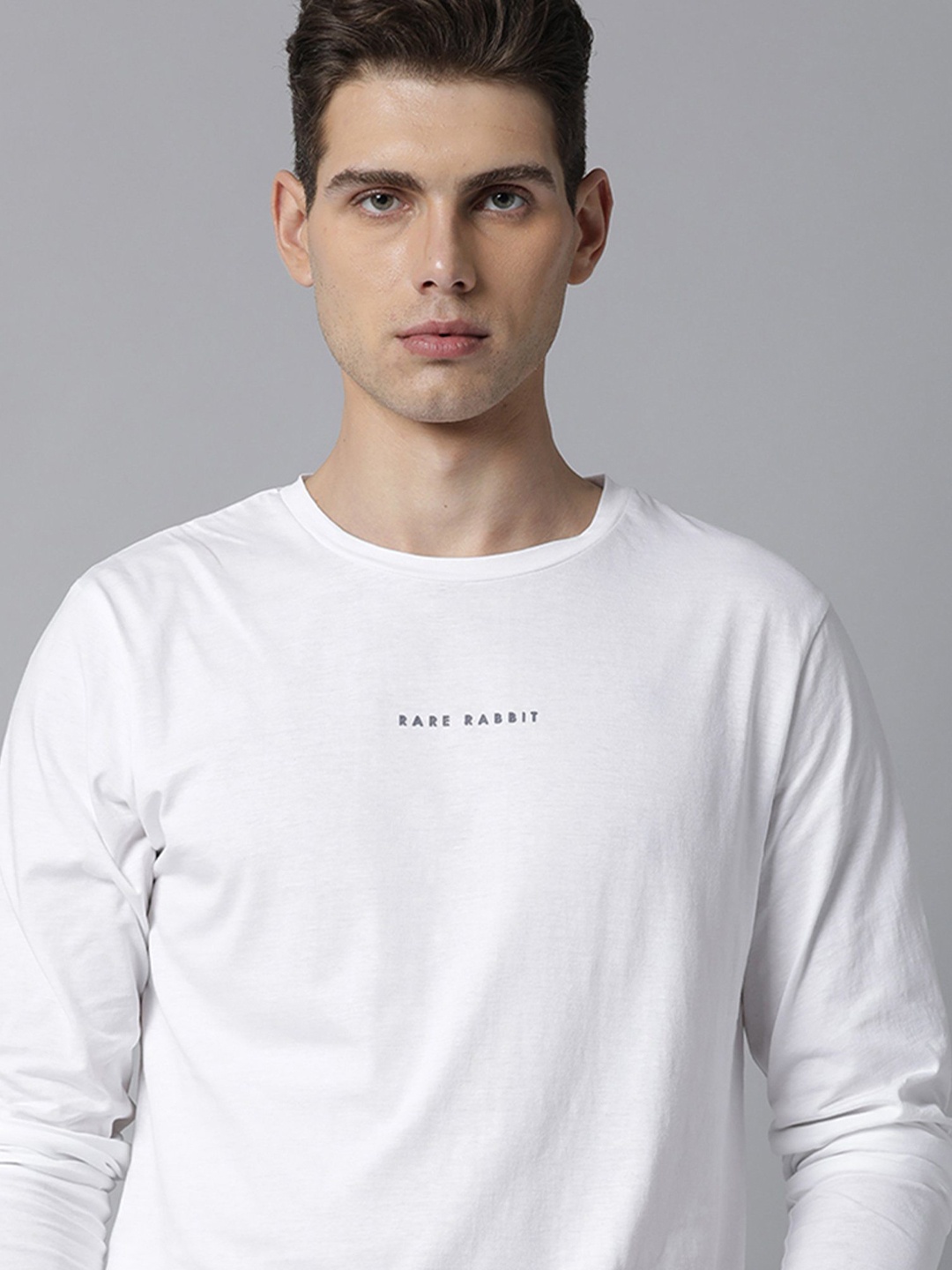 

RARE RABBIT Men Rabbit Ls Typography Slim Fit T-Shirt, White