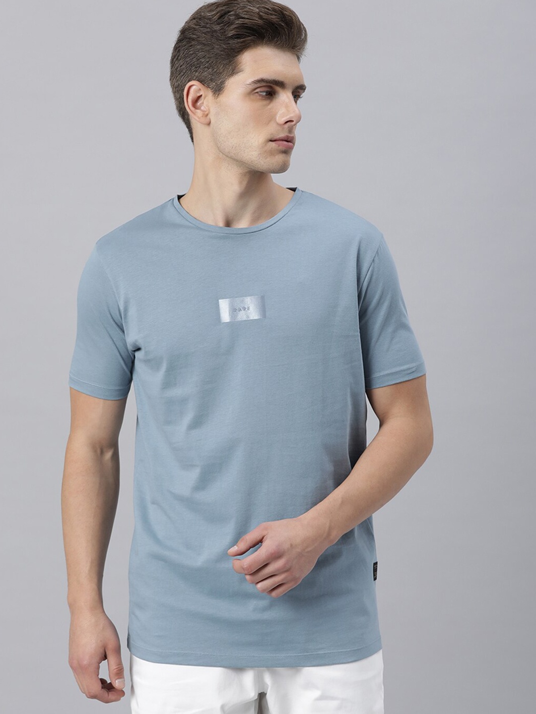 

RARE RABBIT Men Blue Slim Fit Cotton T-shirt