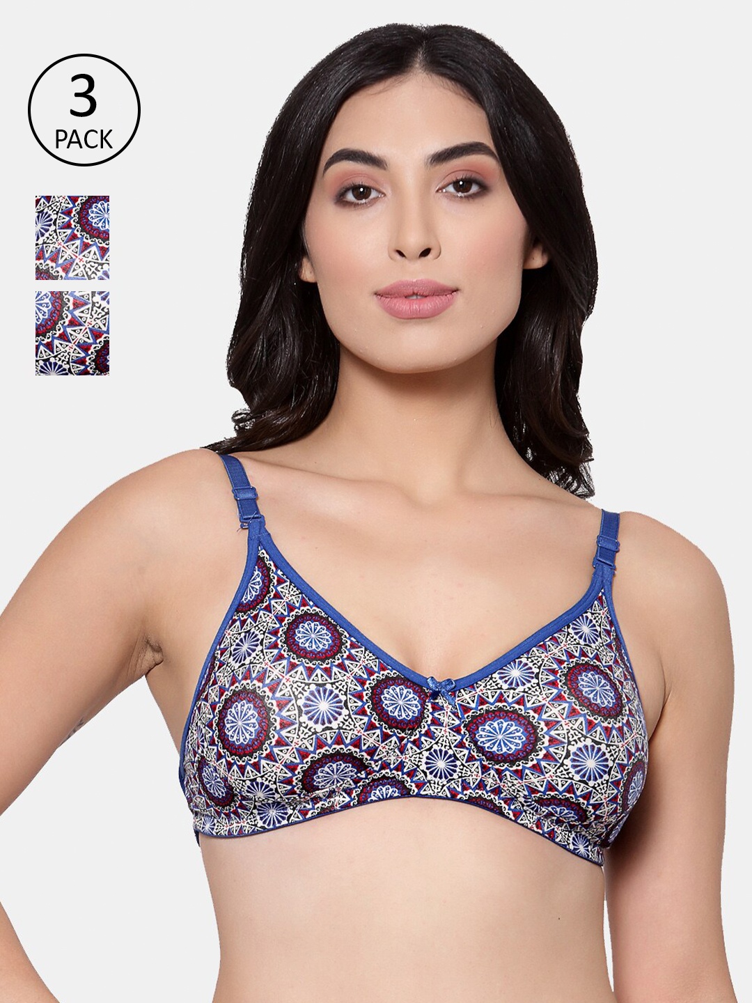 

Inner Sense Woman Pack of 3 Antimicrobial Bra-ISB100-Blue Print_Blue Print_Blue Print