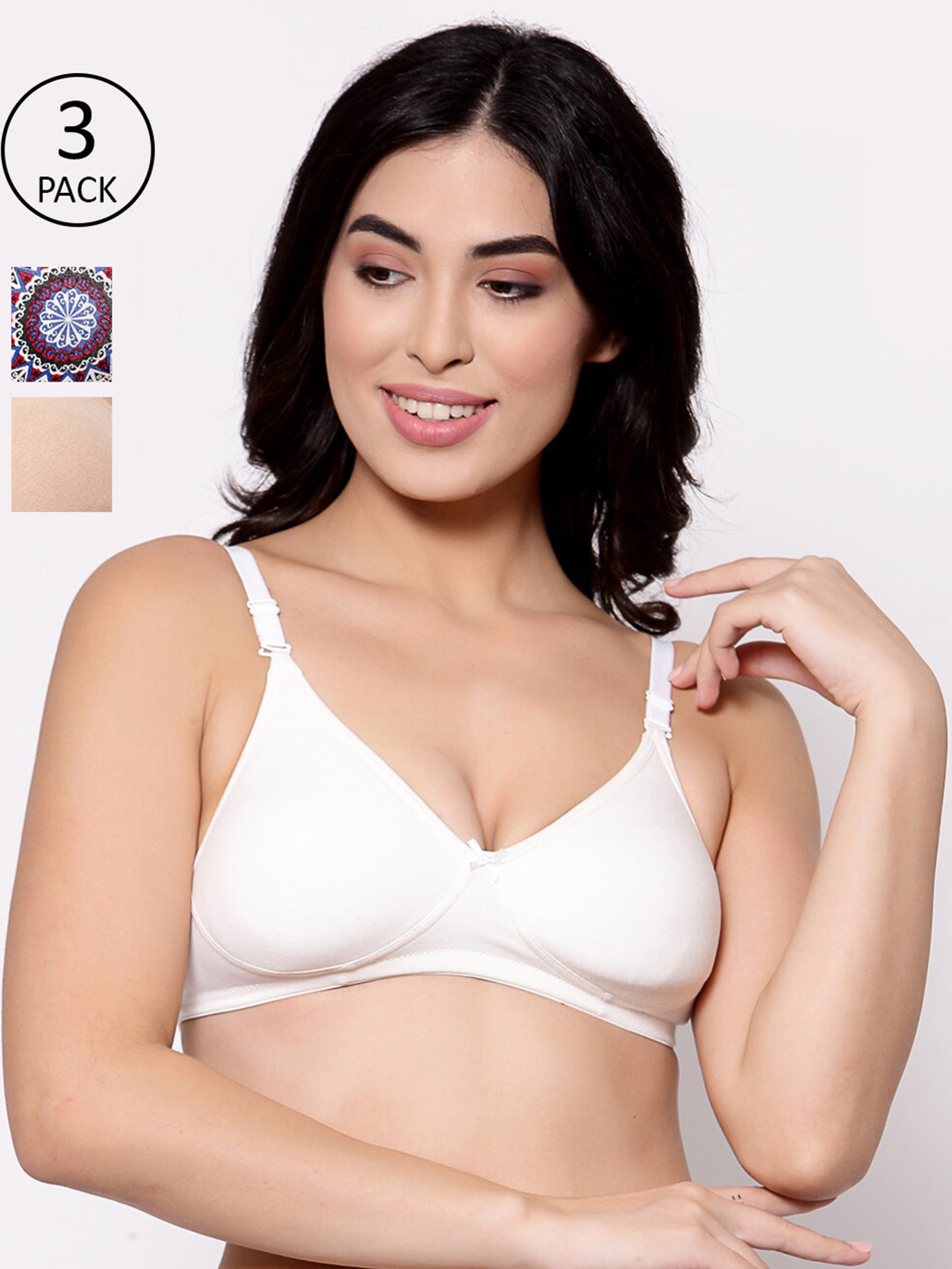 

Inner Sense Set-3 White & Blue Floral T-shirt Bra