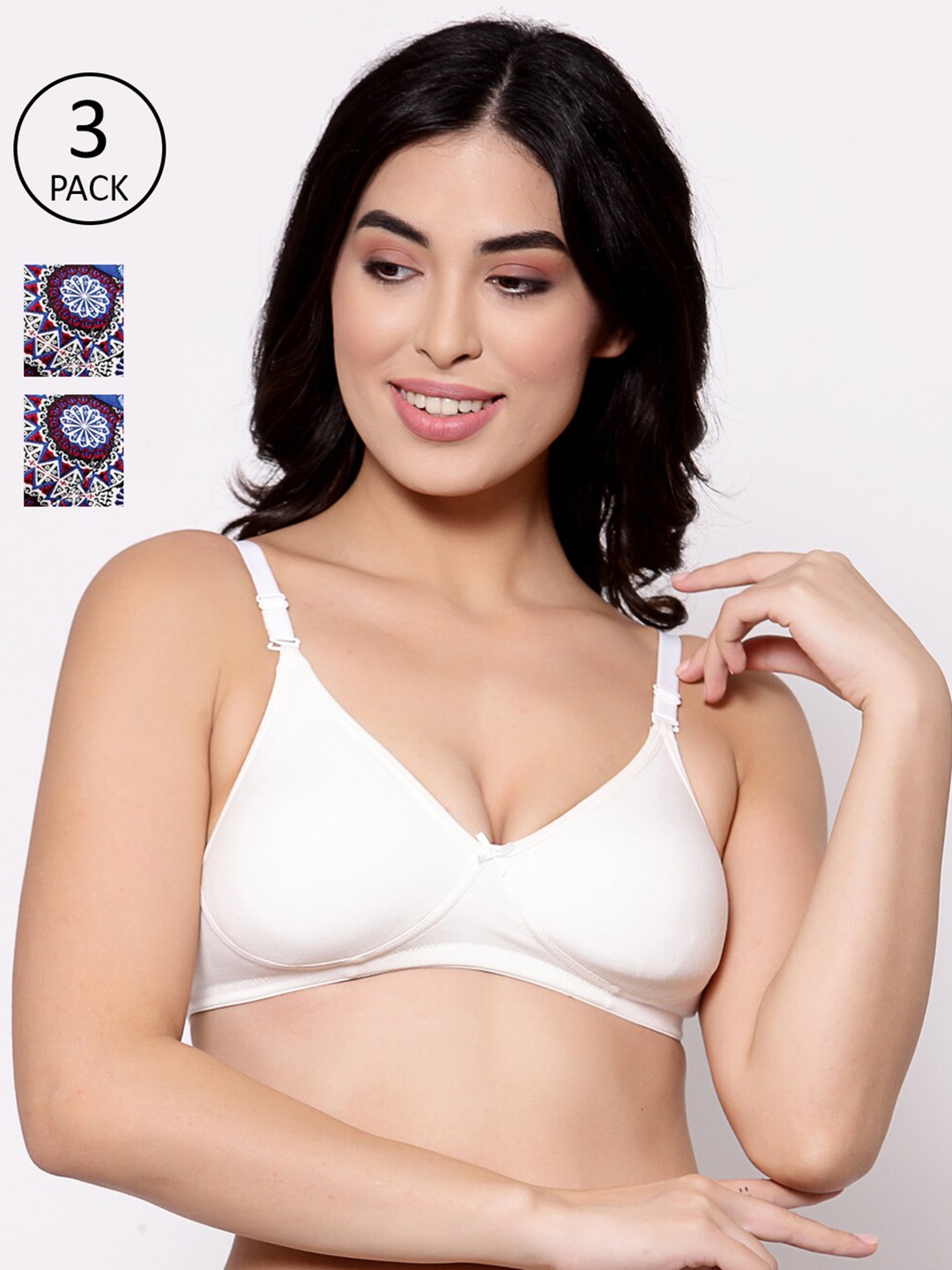 

Inner Sense Pack Of 3 Blue & White Floral T-shirt Bra