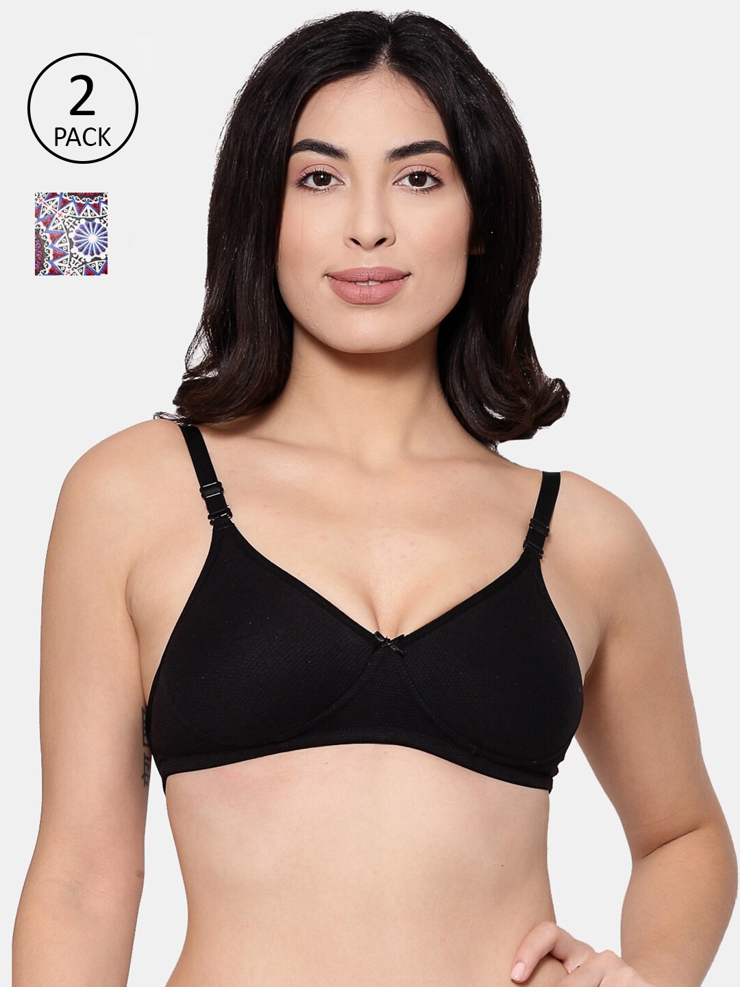 

Inner Sense Pack Of 2 Black & Blue Floral T-shirt Bra