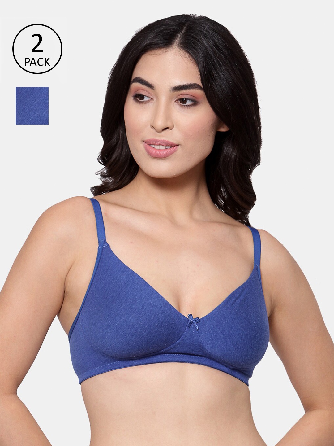 

Inner Sense Women Pack Of 2 Organic Cotton Antimicrobial Seamless Everyday Bra, Blue