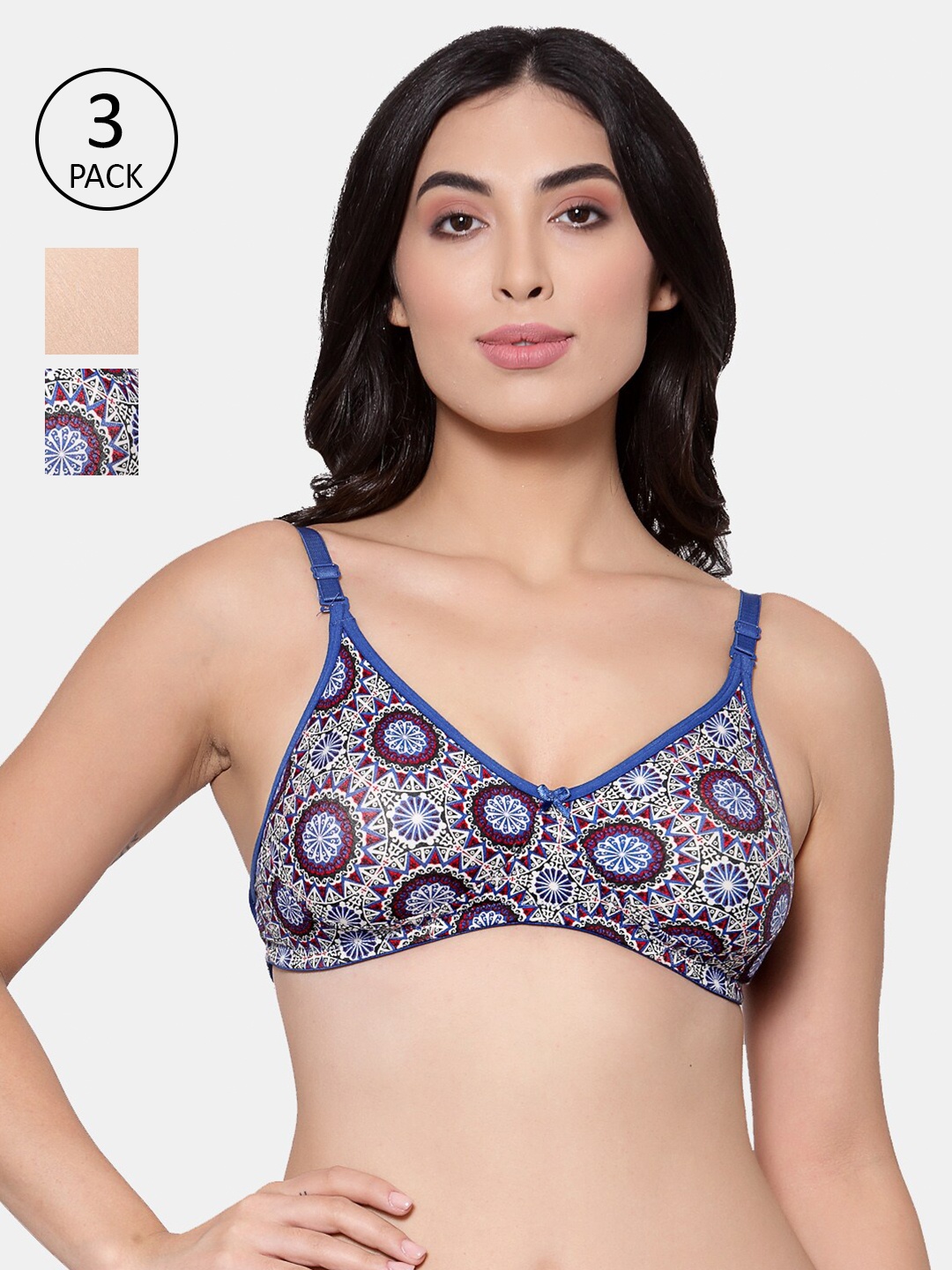 

Inner Sense Set-3 Blue & Beige Floral T-shirt Bra