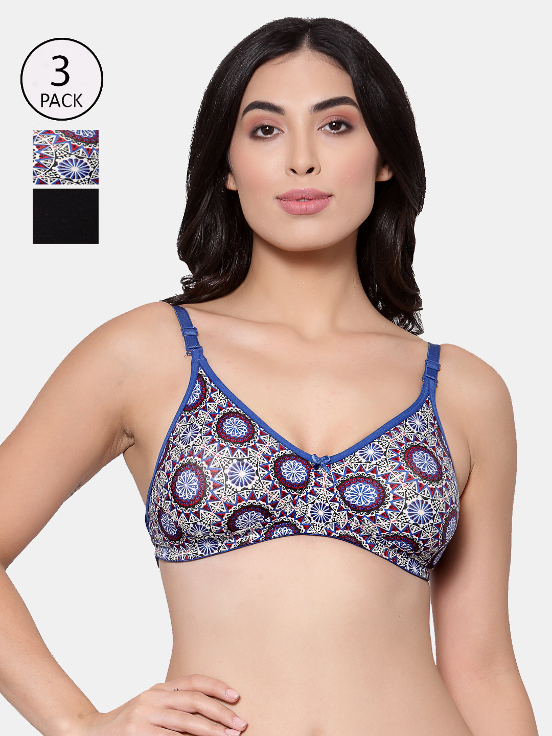 

Inner Sense Pack Of 3 Black & Grey Organic Cotton Antimicrobial T-shirt Bras - Backless