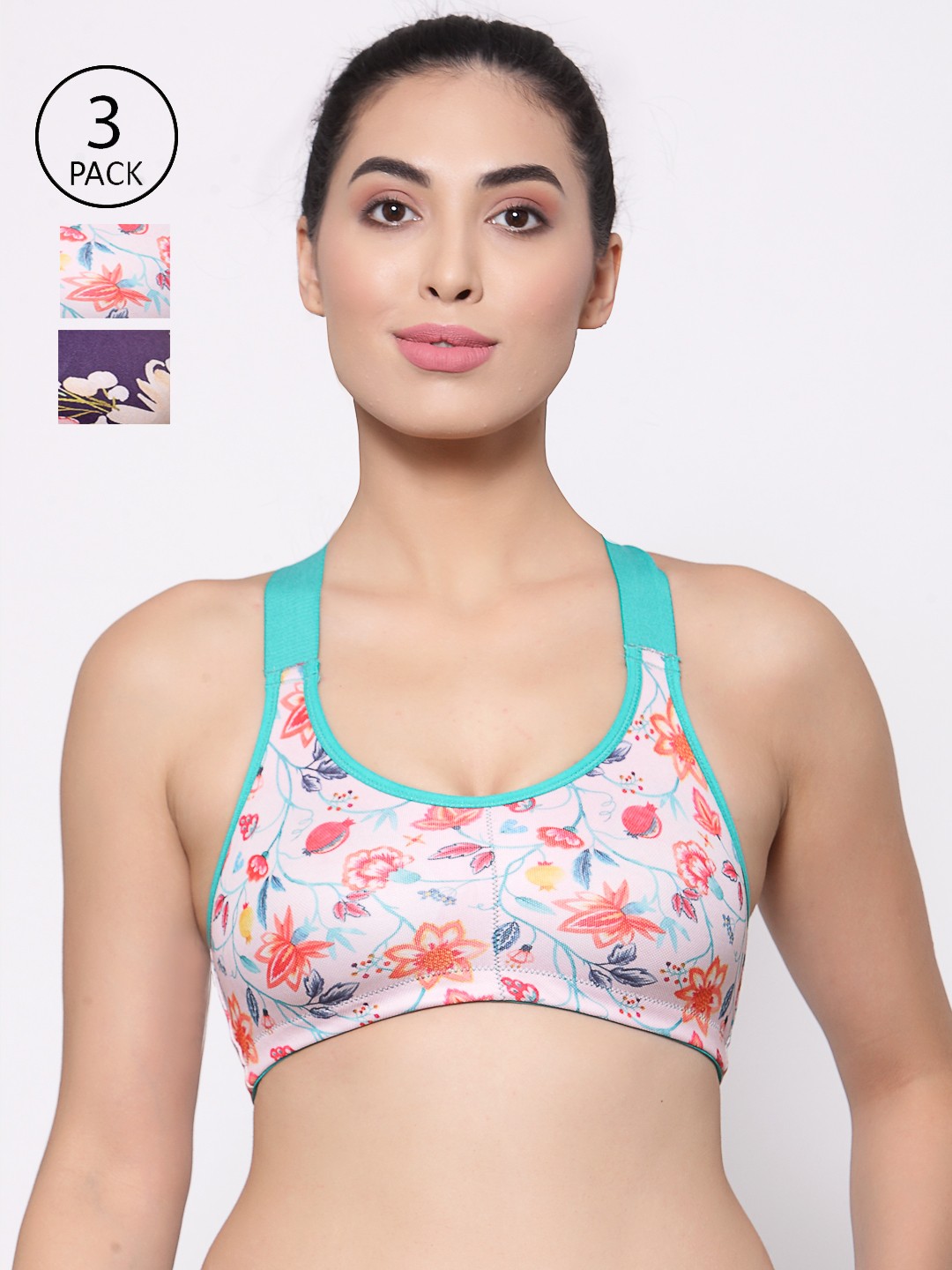 

Inner Sense Women Pack of 3 Printed Organic Cotton Bra-ISB071-Pink_Pink_Purple Floral-, White