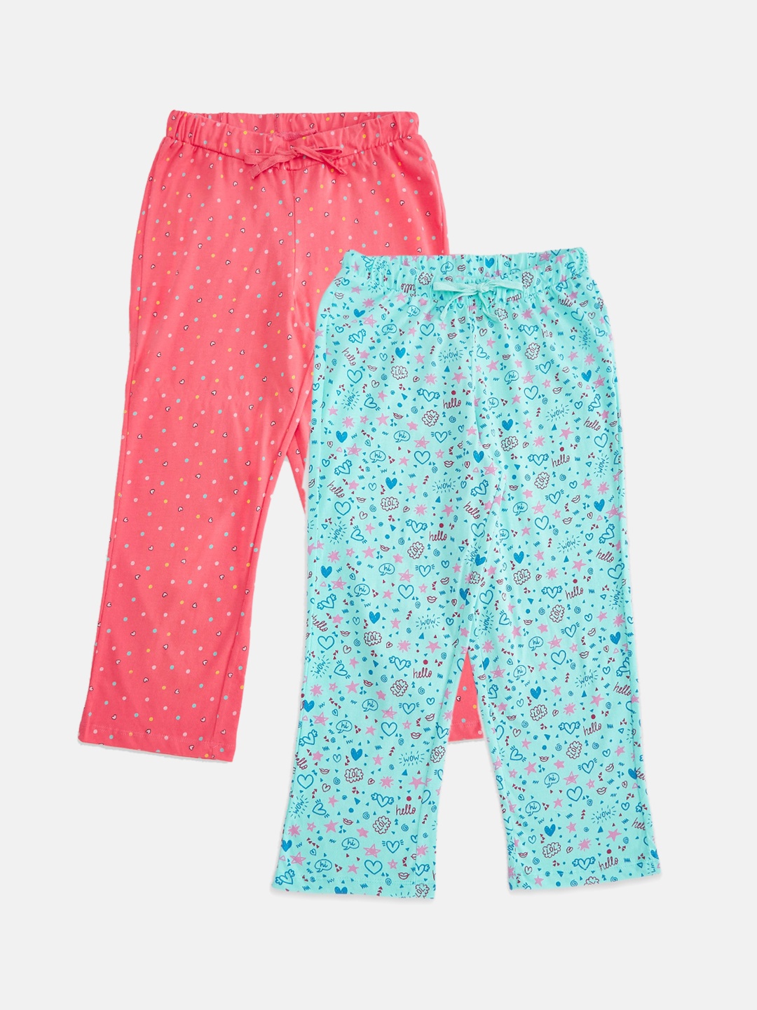 

Pantaloons Junior Girls Coral & Blue Set Of 2 Printed Lounge Pants