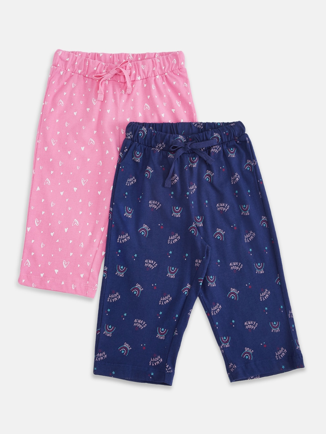 

Pantaloons Junior Pack Of 2 Girls Navy Blue & Pink Cotton Printed Lounge Pants