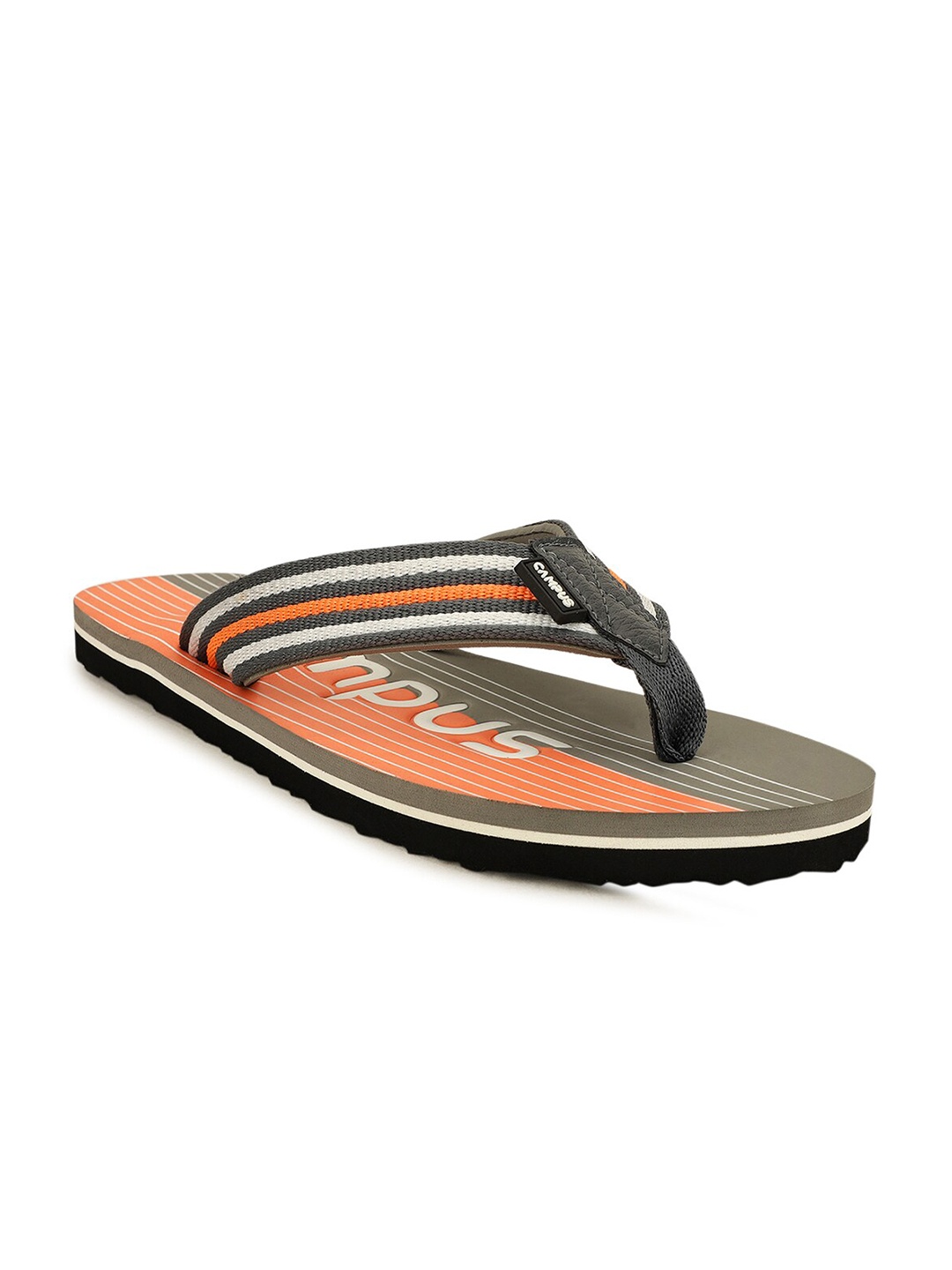 

Campus Men Grey & Orange Printed Thong Flip-Flops