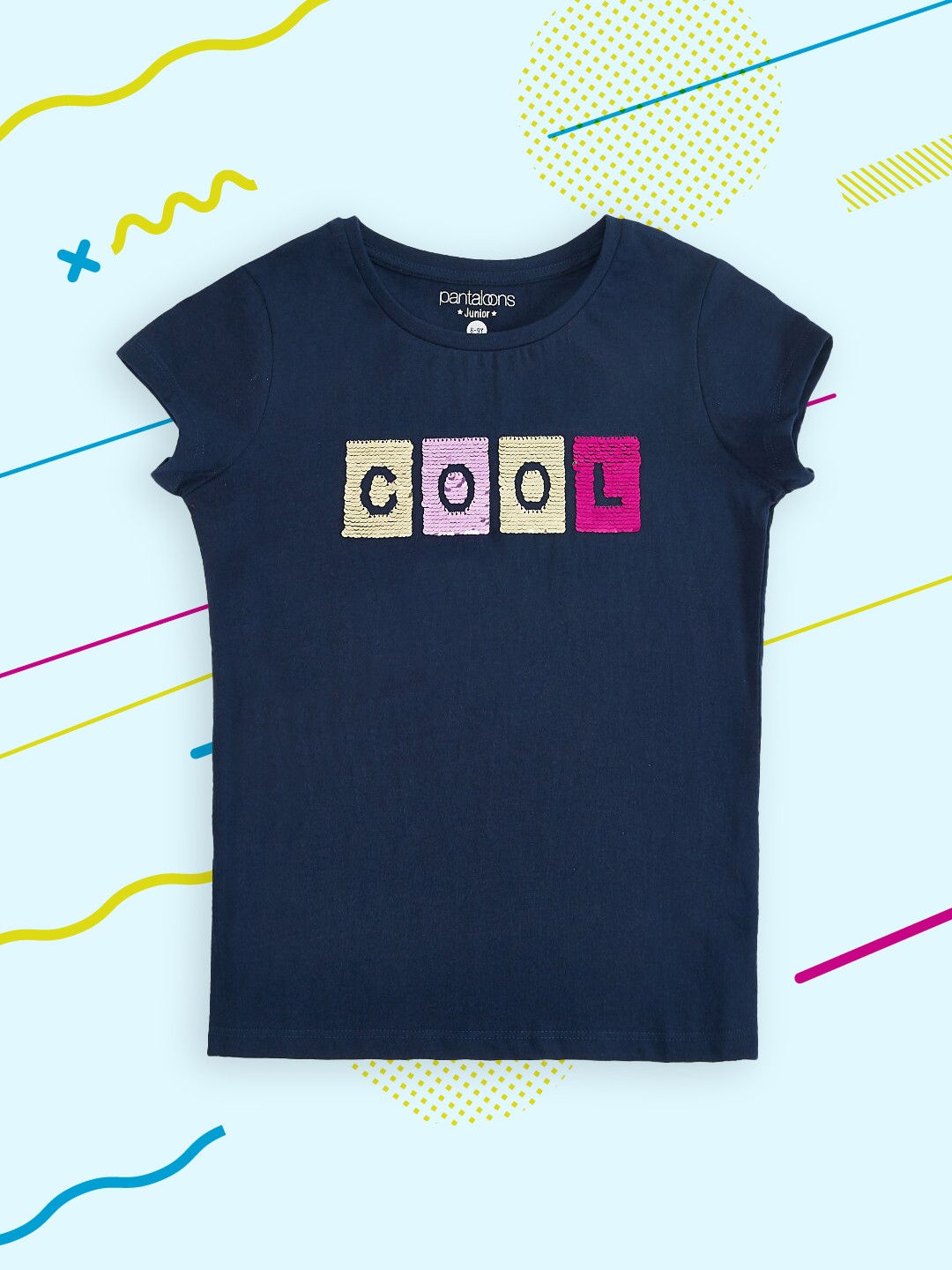 

Pantaloons Junior Girls Navy Blue Typography Printed Cotton T-shirt