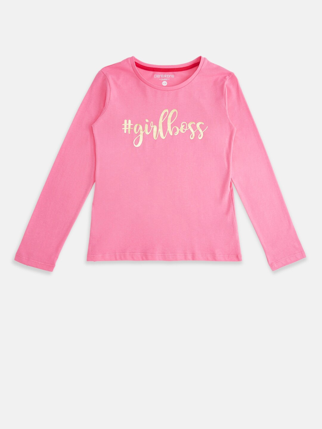 

Pantaloons Junior Girls Pink Typography Printed Applique T-shirt