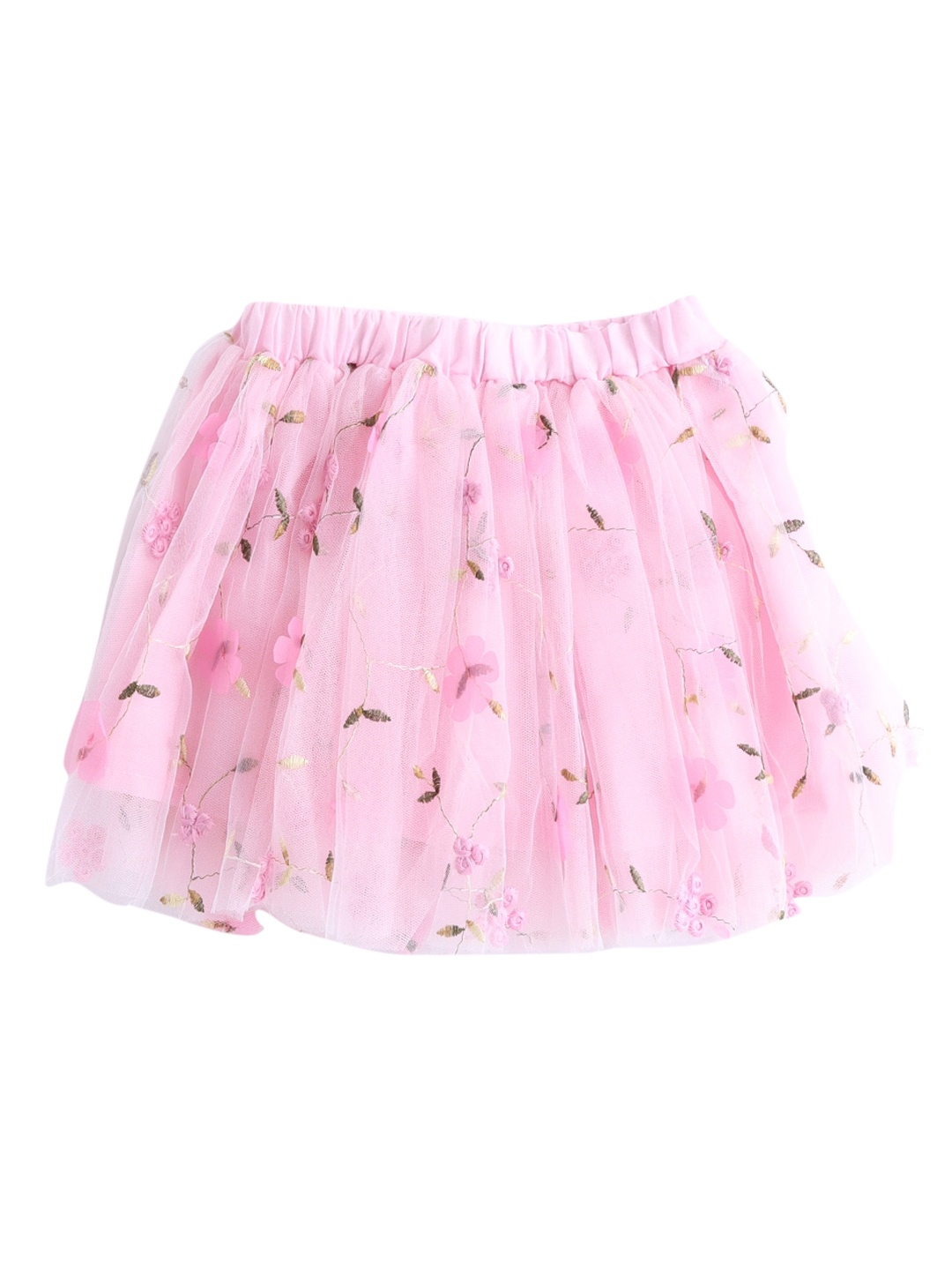 

Hopscotch Girls Pink & Gold-Toned Embroidered Flared Skirt